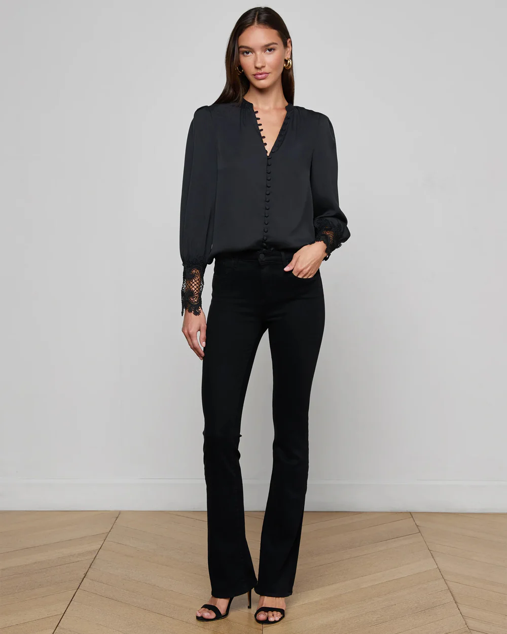 AVA LACE CUFF BLOUSE / BLACK - Image 2