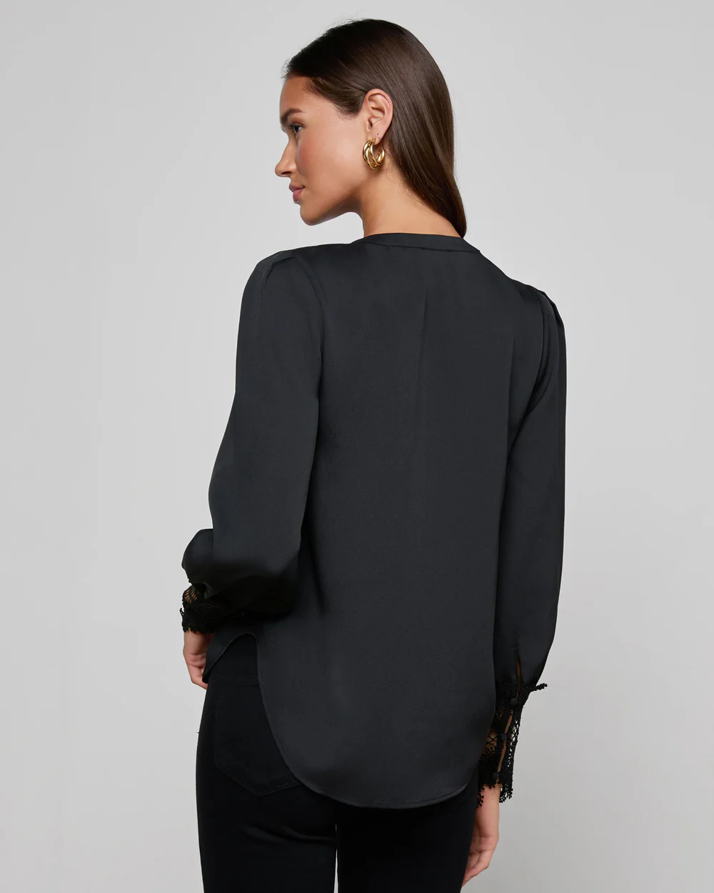 AVA LACE CUFF BLOUSE / BLACK - Image 4