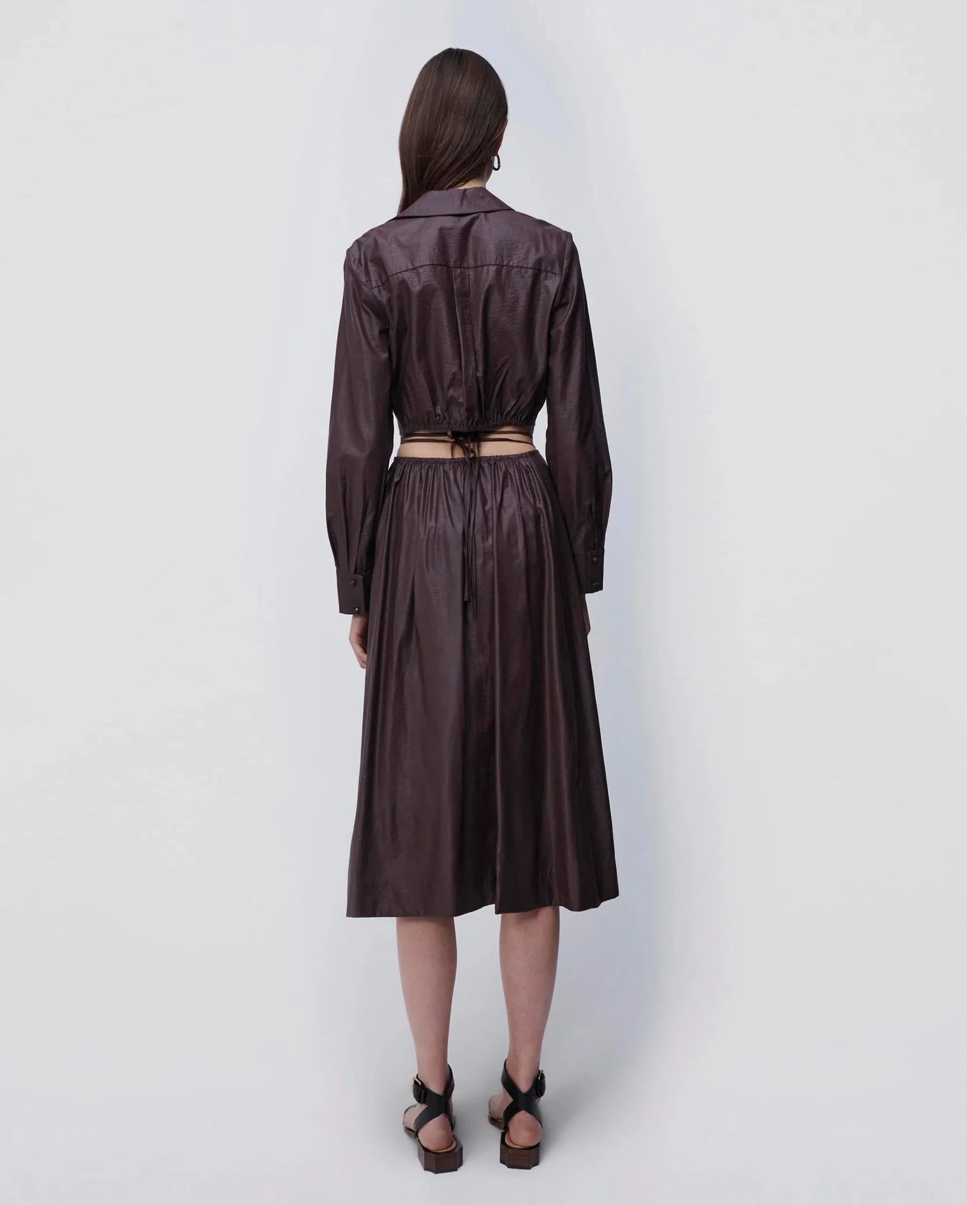 BRESLIN COATED SATIN CROP TOP / DARK CHOCOLATE - Image 7