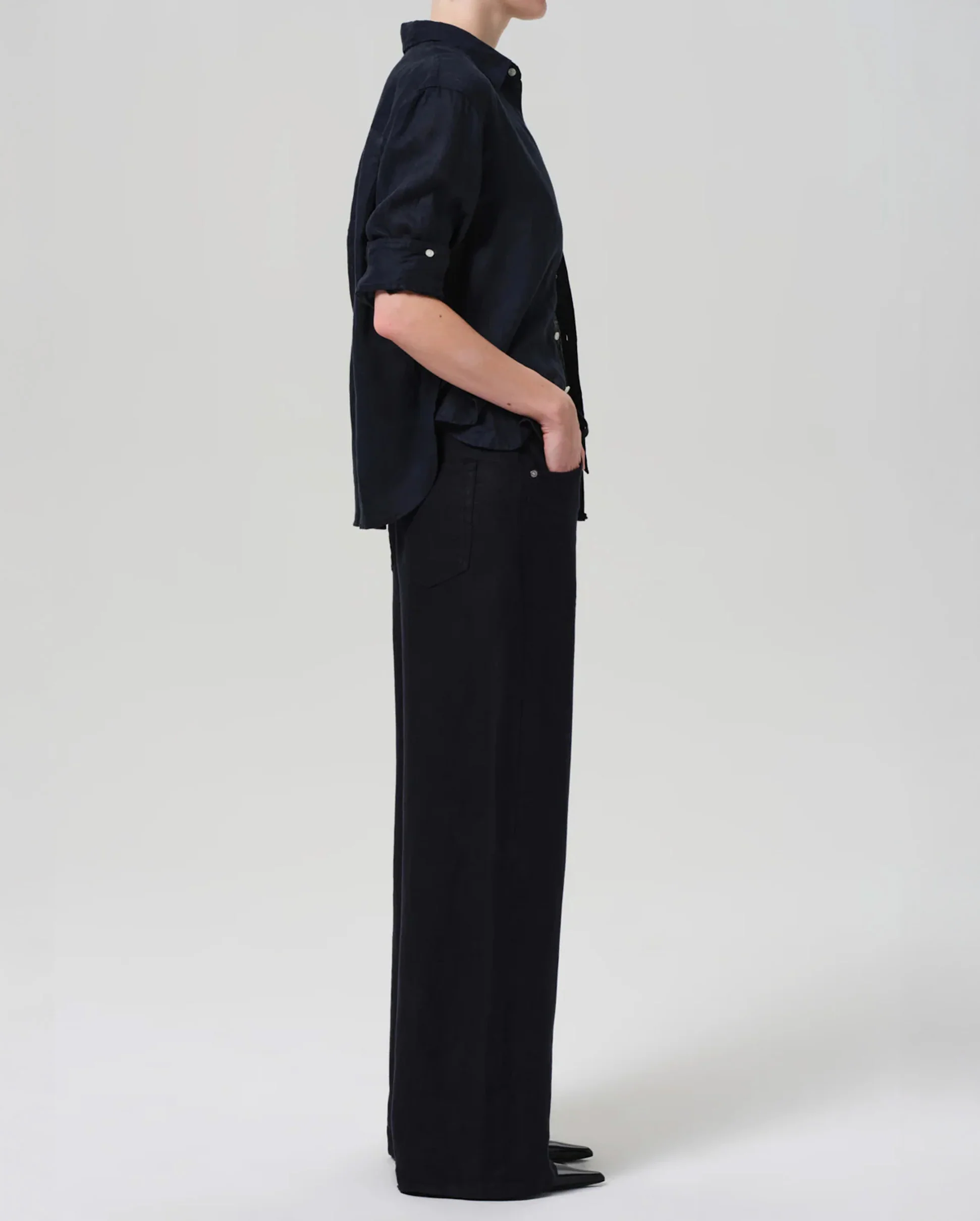 BRYNN DRAWSTRING TROUSER IN LINEN / NAVY - Image 5