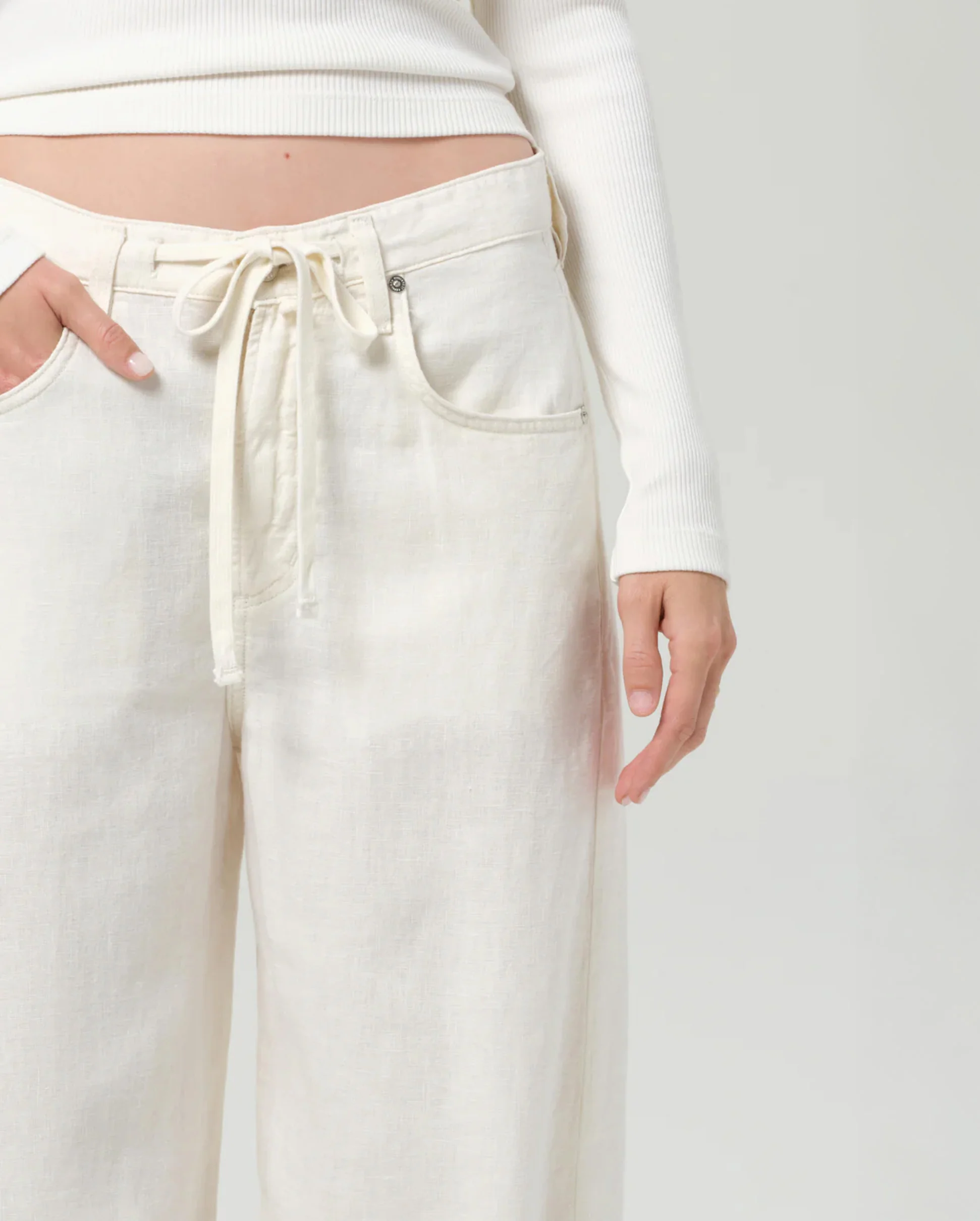 BRYNN DRAWSTRING TROUSER IN LINEN / VANILLA - Image 5