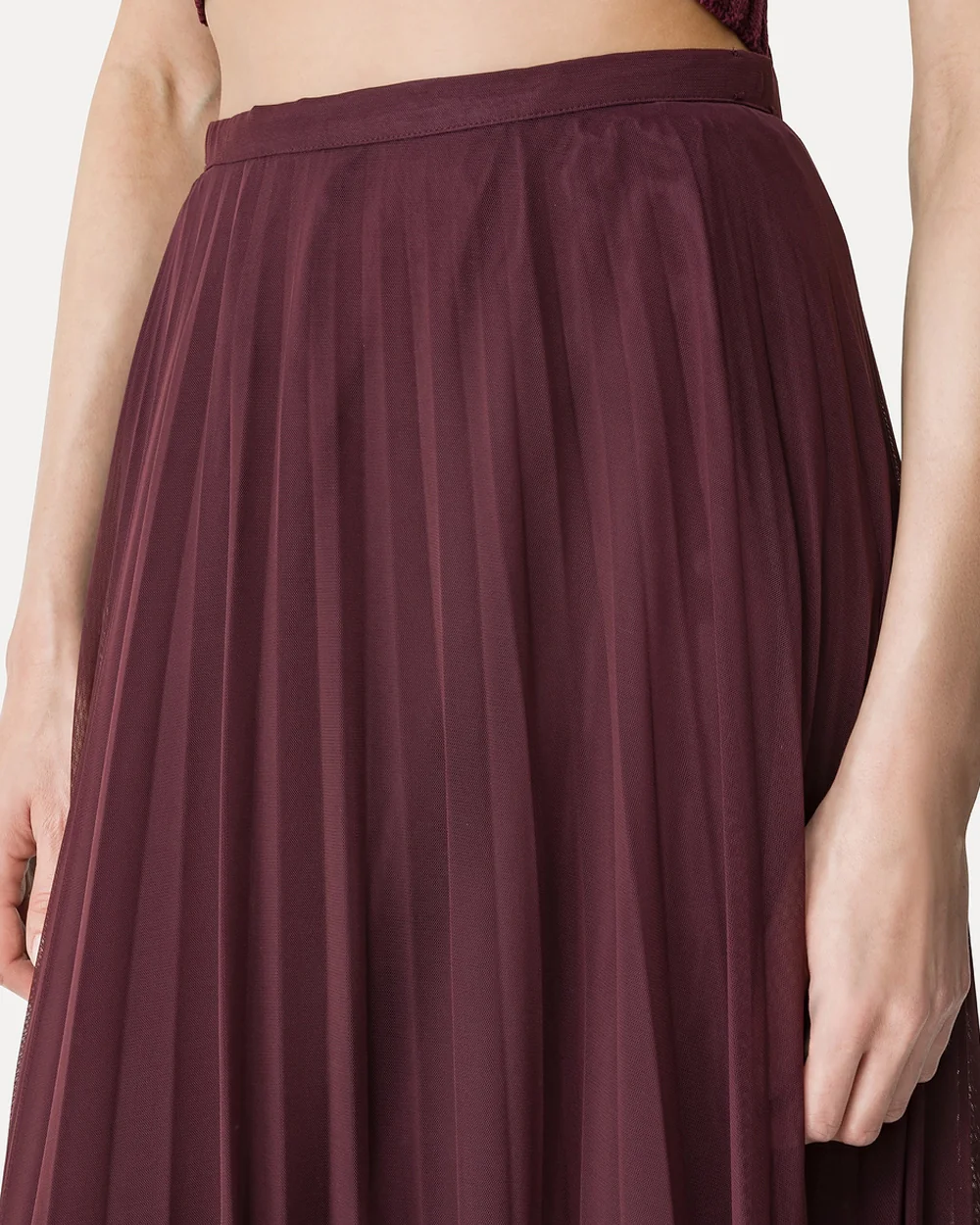 CHIC TULLE PLISSE' MIDI SKIRT WITH UNDERSKIRT / RUBY - Image 3