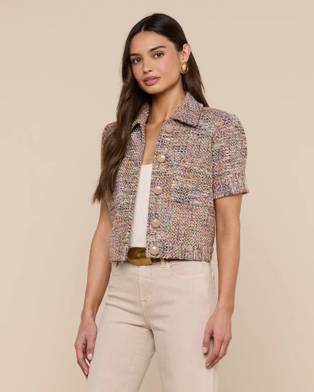 CHITA CROP JACKET / RAINBOW TWEED