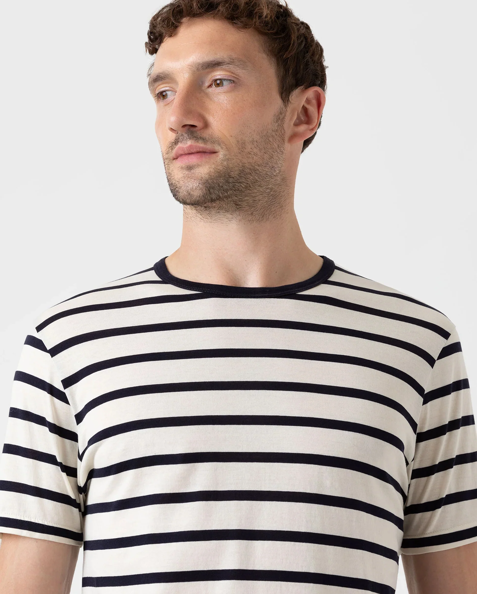 CLASSIC CREW NECK T-SHIRT / ECRU NAVY BRETON STRIPE - Image 4
