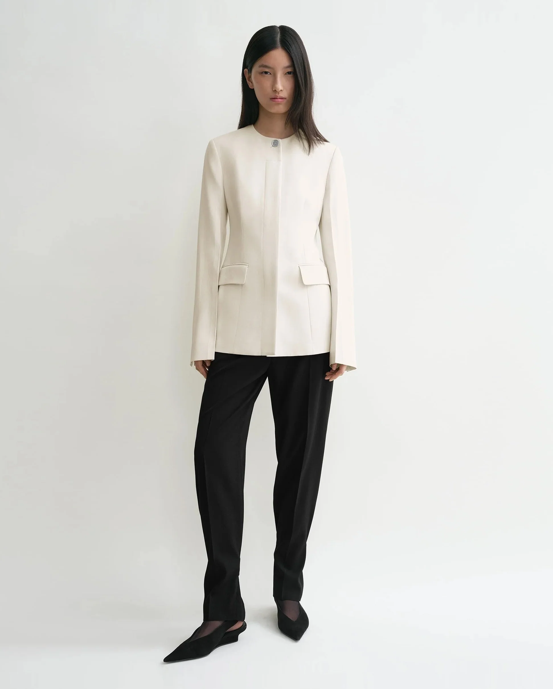 COLLARLESS CINCHED JACKET / ECRU - Image 3
