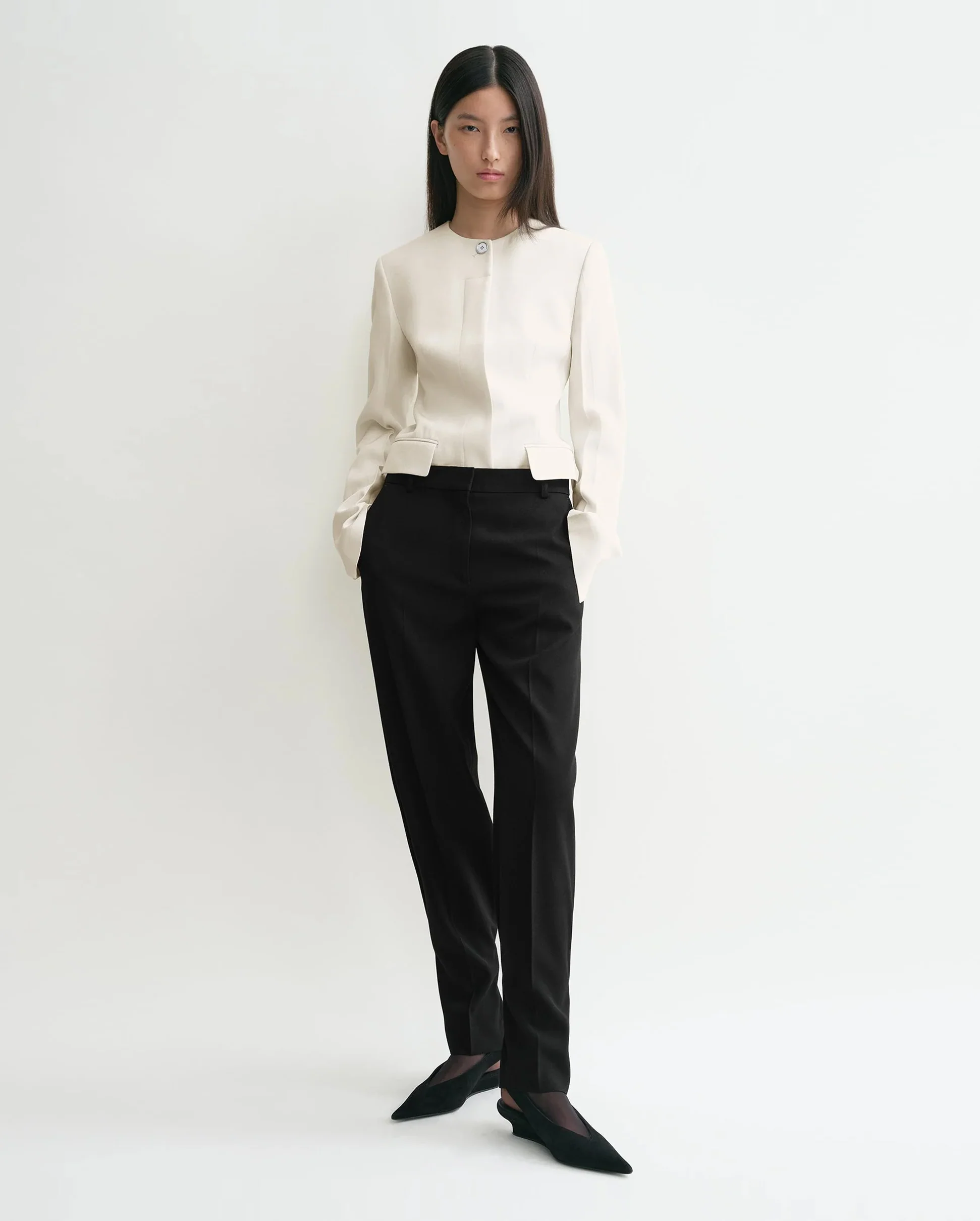 COLLARLESS CINCHED JACKET / ECRU - Image 7
