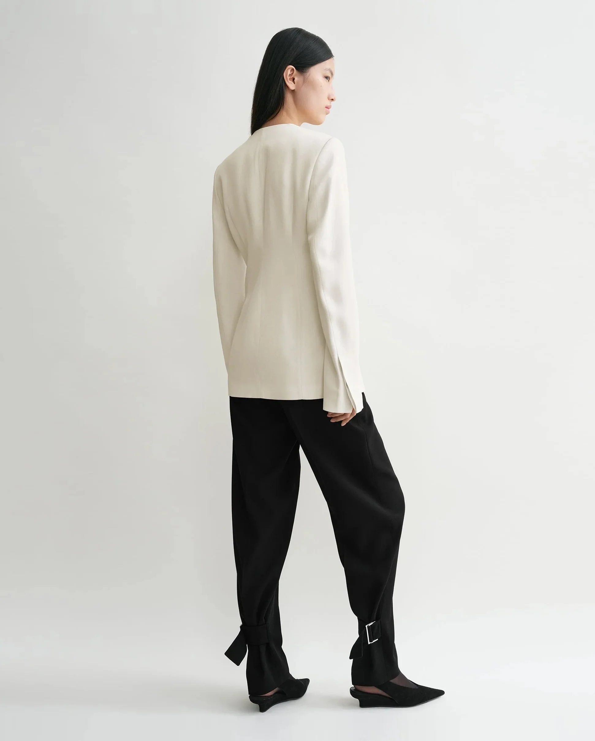 COLLARLESS CINCHED JACKET / ECRU - Image 9