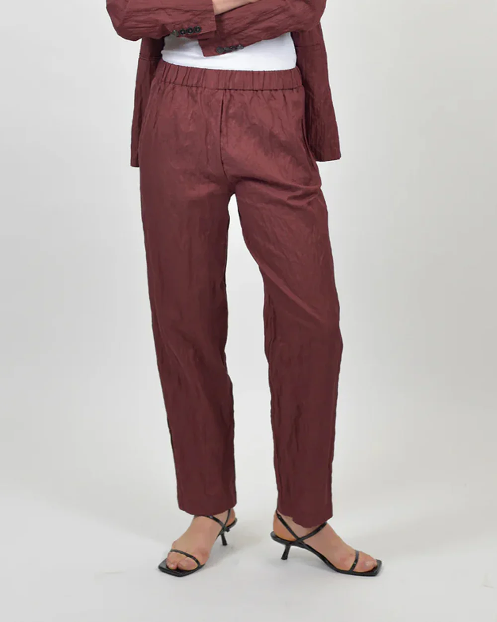 CONTEMPORARY CRINKLED COTTON ELASTICATED PANTS / CACAO