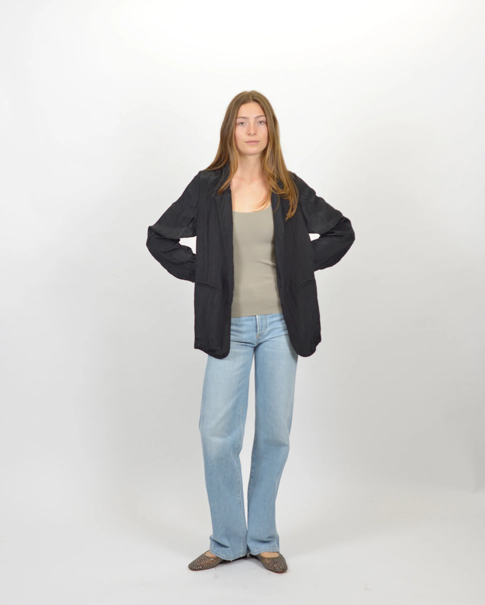 CONTEMPORARY SATIN OVERSIZED BLAZER / NOIR - Image 2