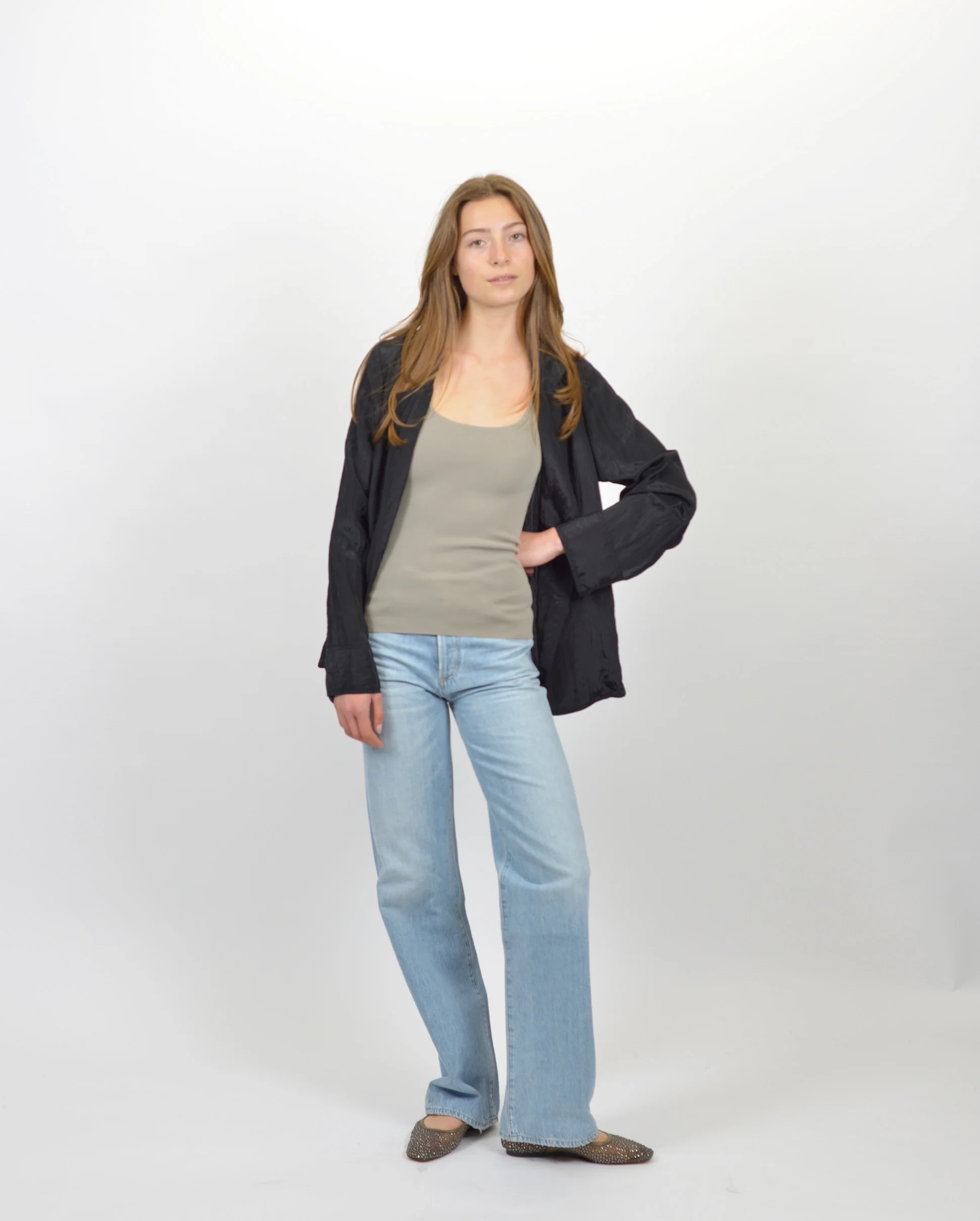 CONTEMPORARY SATIN OVERSIZED BLAZER / NOIR - Image 3