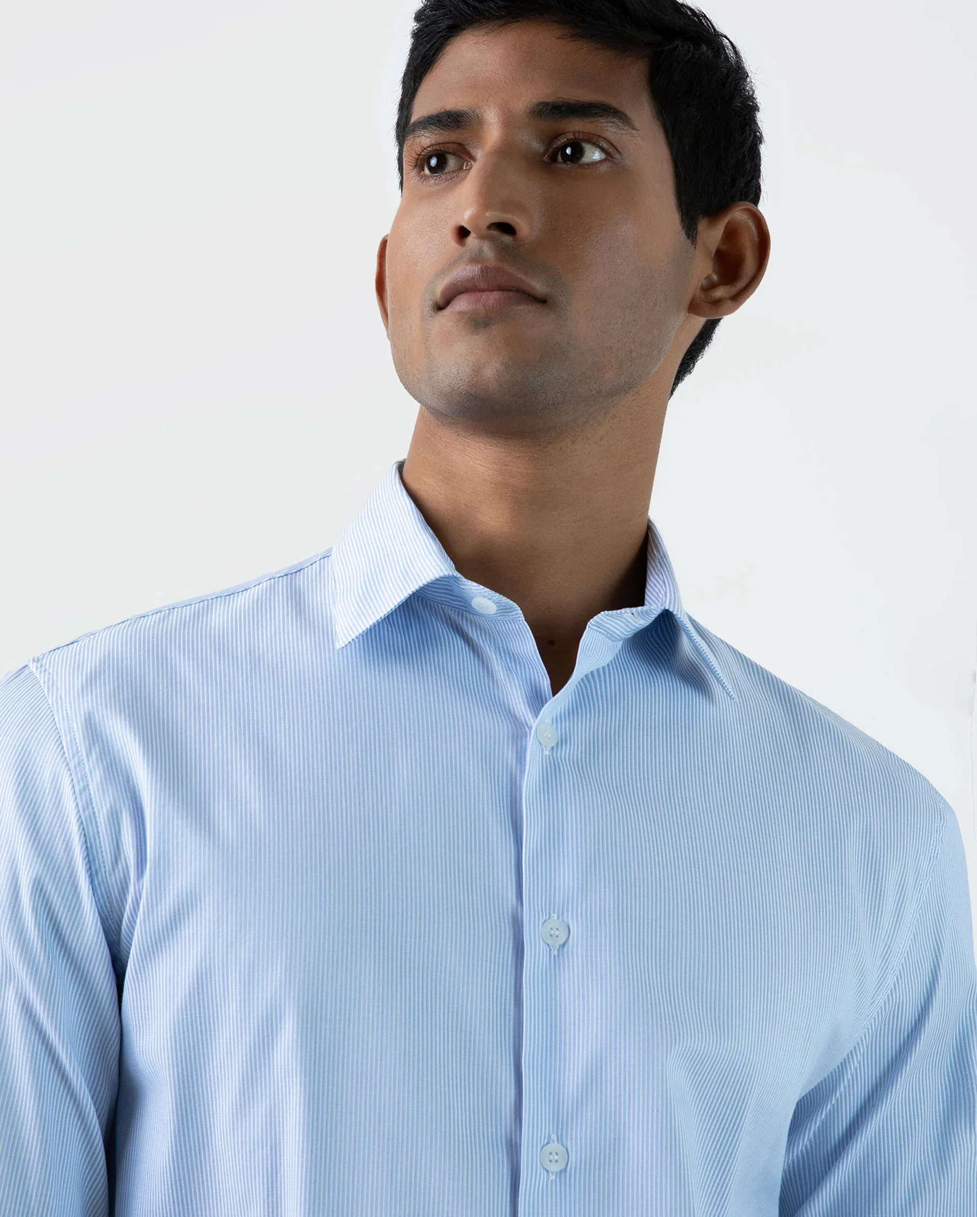 COTTON STRETCH LS SHIRT / LIGHT BLUE DOBBY STRIPE - Image 2