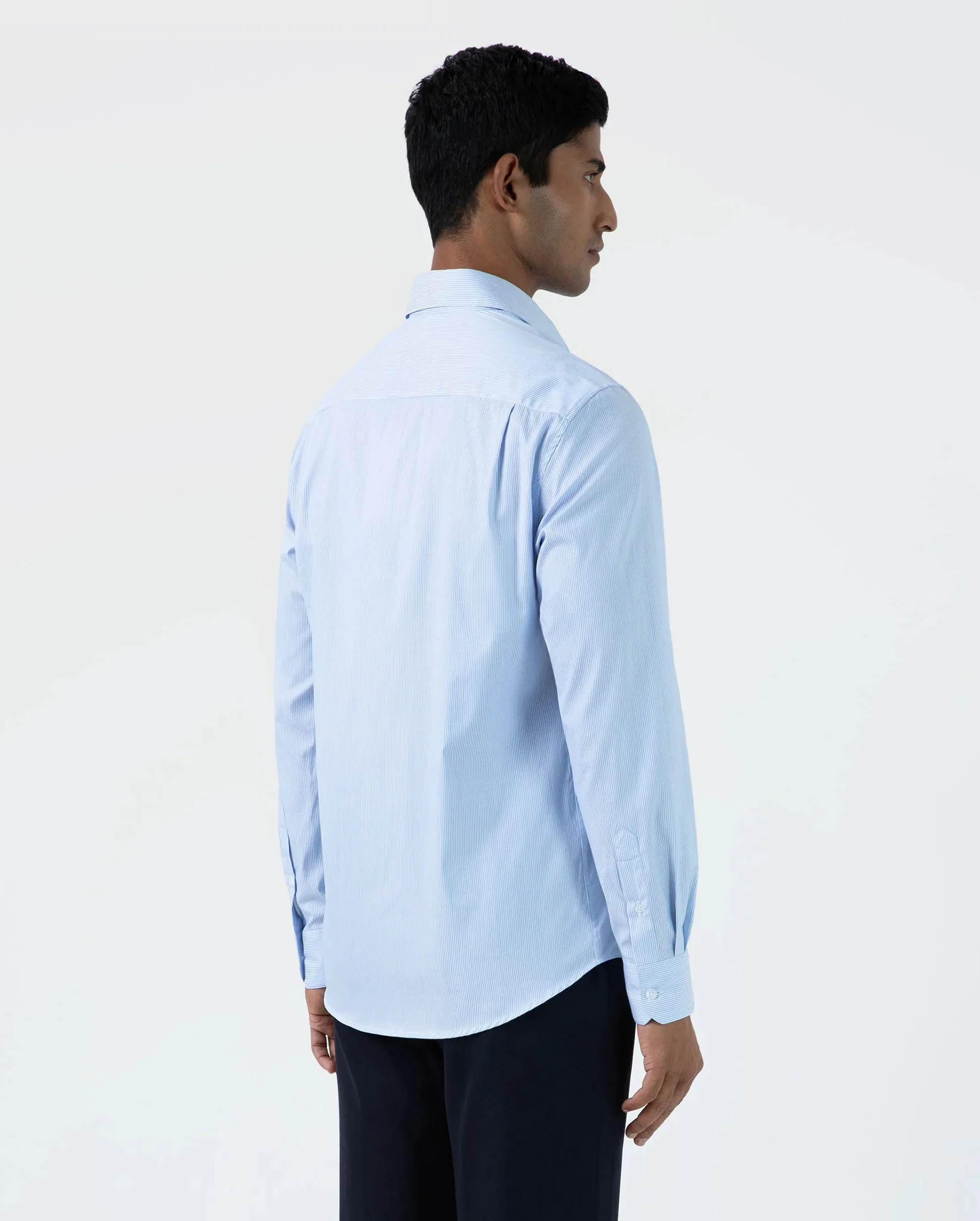 COTTON STRETCH LS SHIRT / LIGHT BLUE DOBBY STRIPE - Image 3