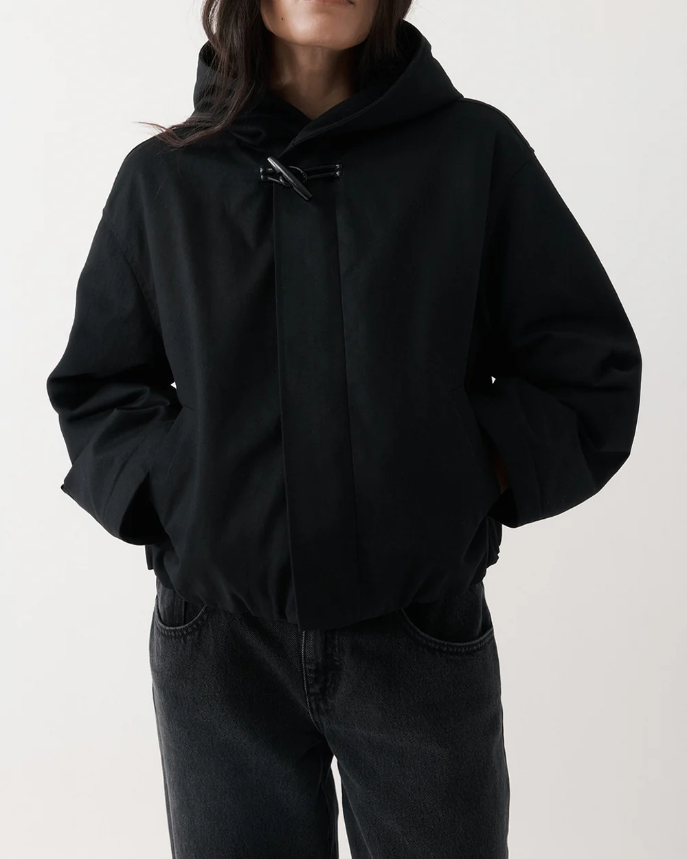 CROPPED COTTON-DRILL JACKET / BLACK