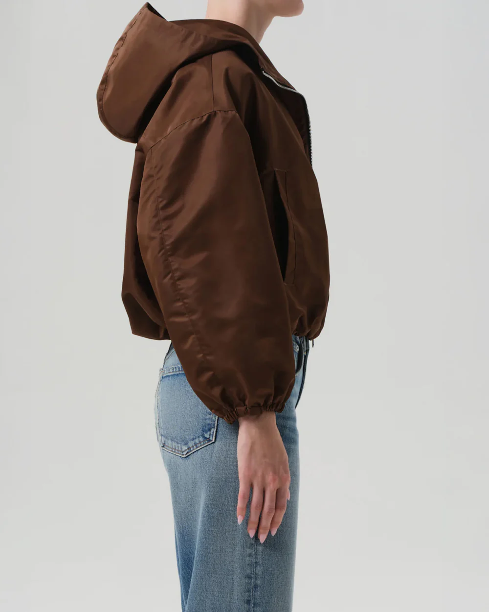 CROPPED NYLON WINDBREAKER / BROWN - Image 2