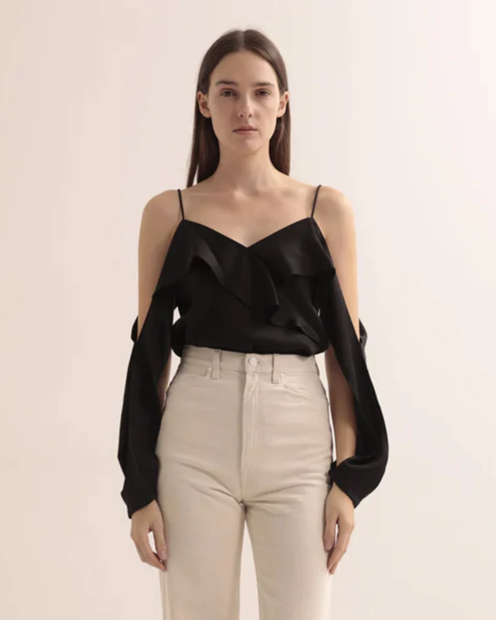 DIANE CREPE SHOULDER TOP / BLACK