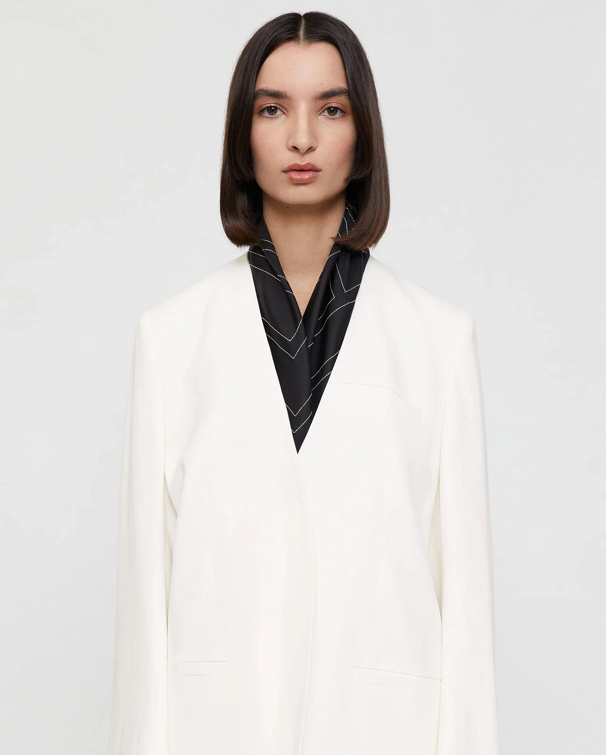 EMBROIDERED MONOGRAM SILK SCARF / BLACK CREME - Image 3