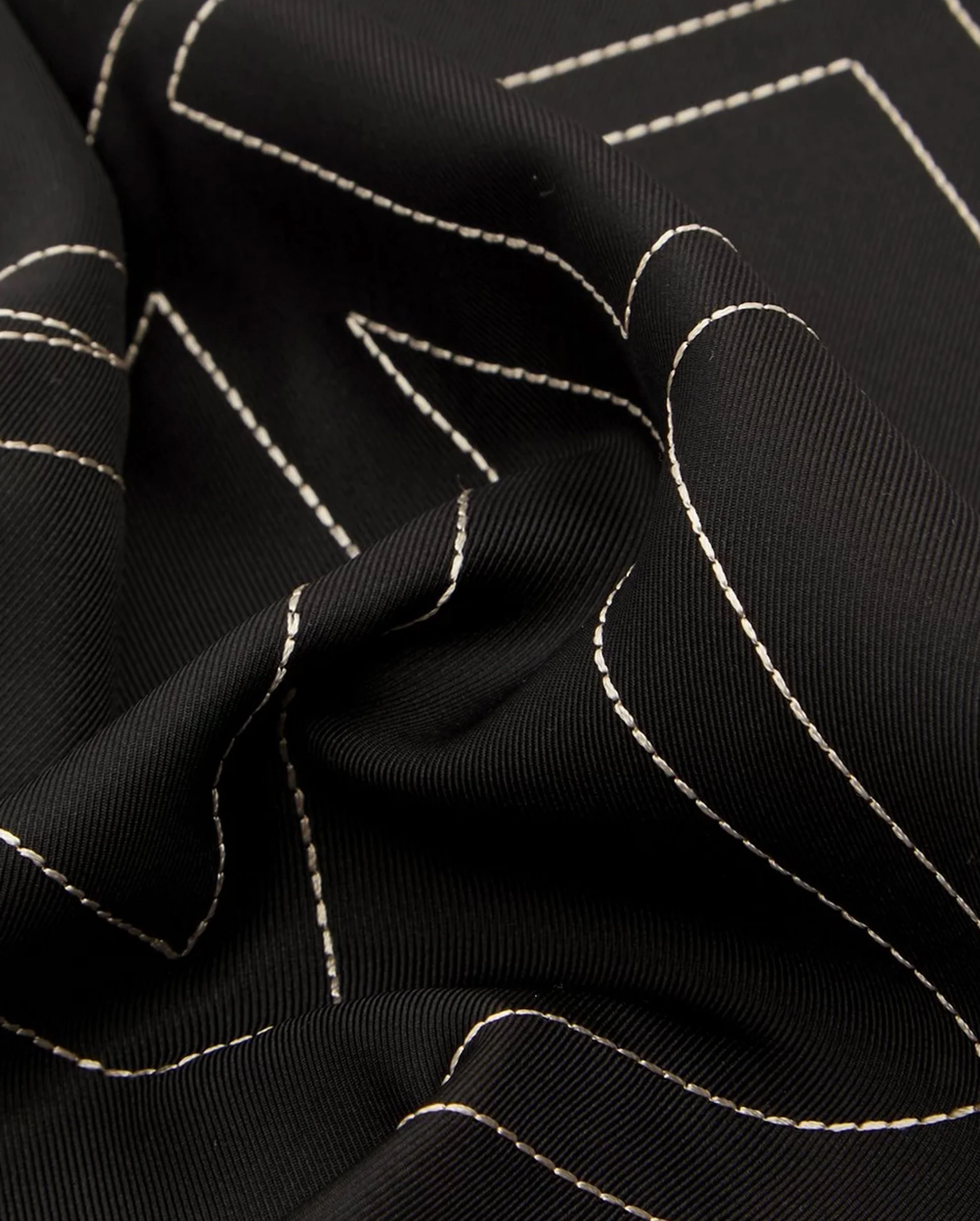 EMBROIDERED MONOGRAM SILK SCARF / BLACK CREME - Image 7
