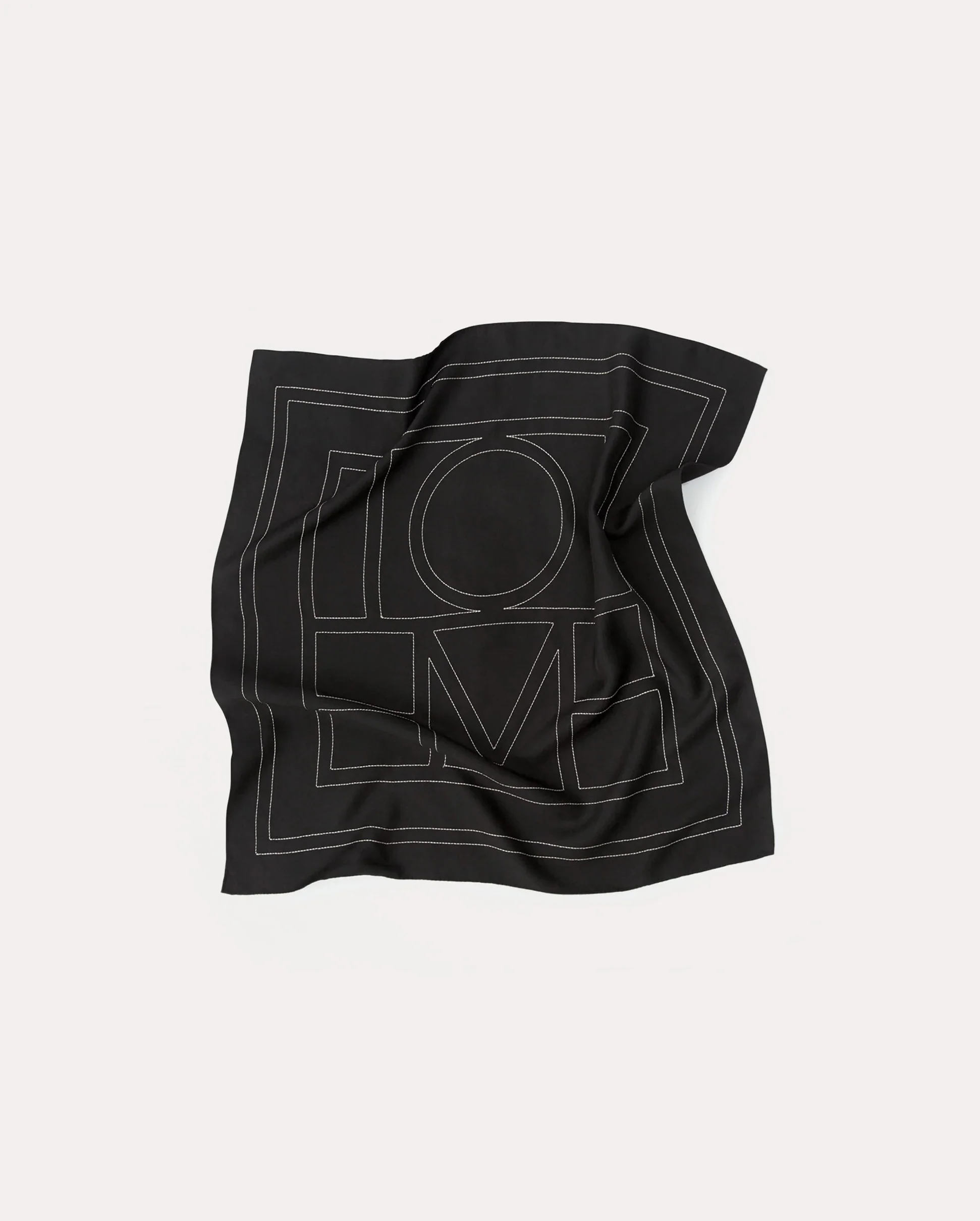 EMBROIDERED MONOGRAM SILK SCARF / BLACK CREME - Image 8