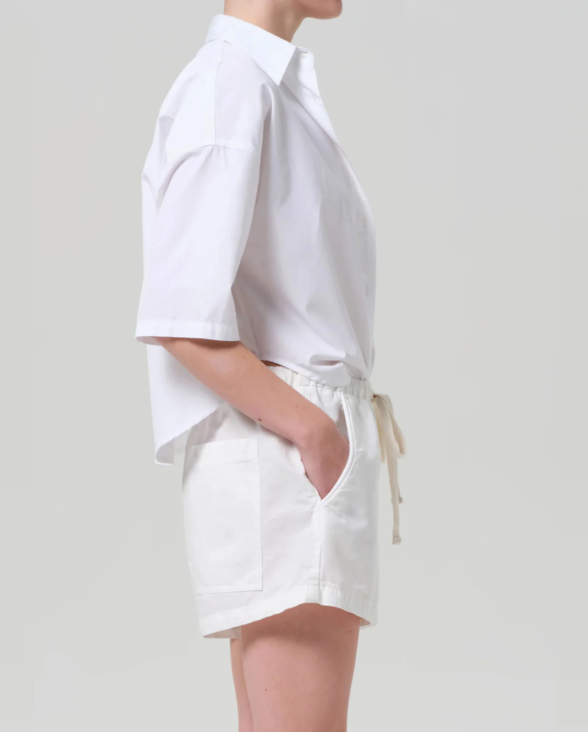 FRANCES CROPPED CAPE BUTTON UP / OPTIC WHITE - Image 3