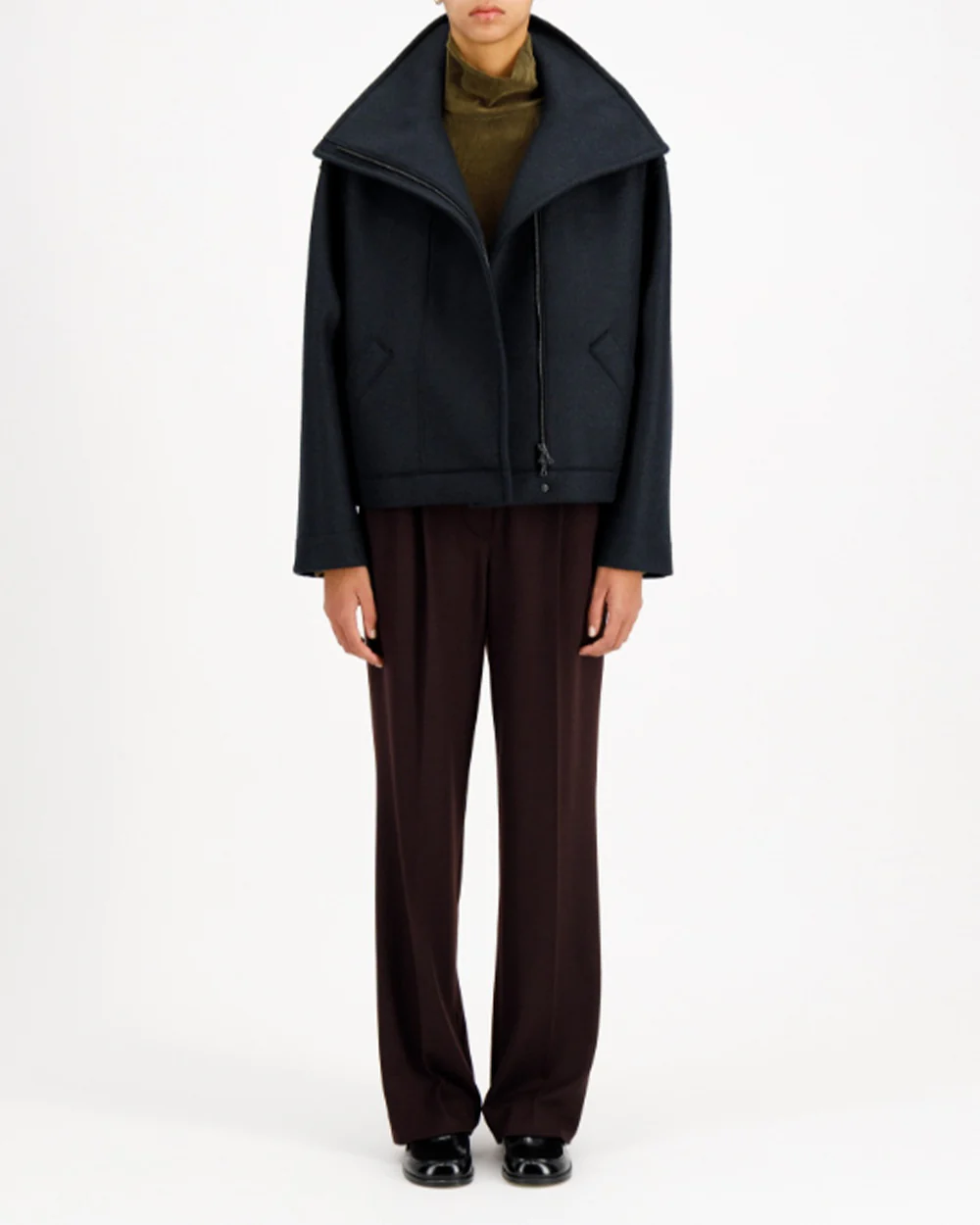 FUNNEL BIKER JACKET PRESSED WOOL / DARK BLUE