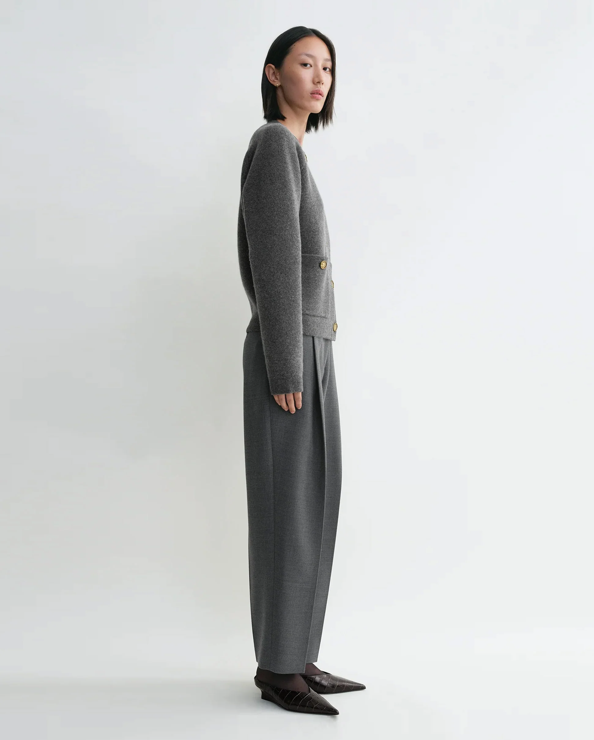HAMMERED BUTTON CARDIGAN / GREY MELANGE - Image 3