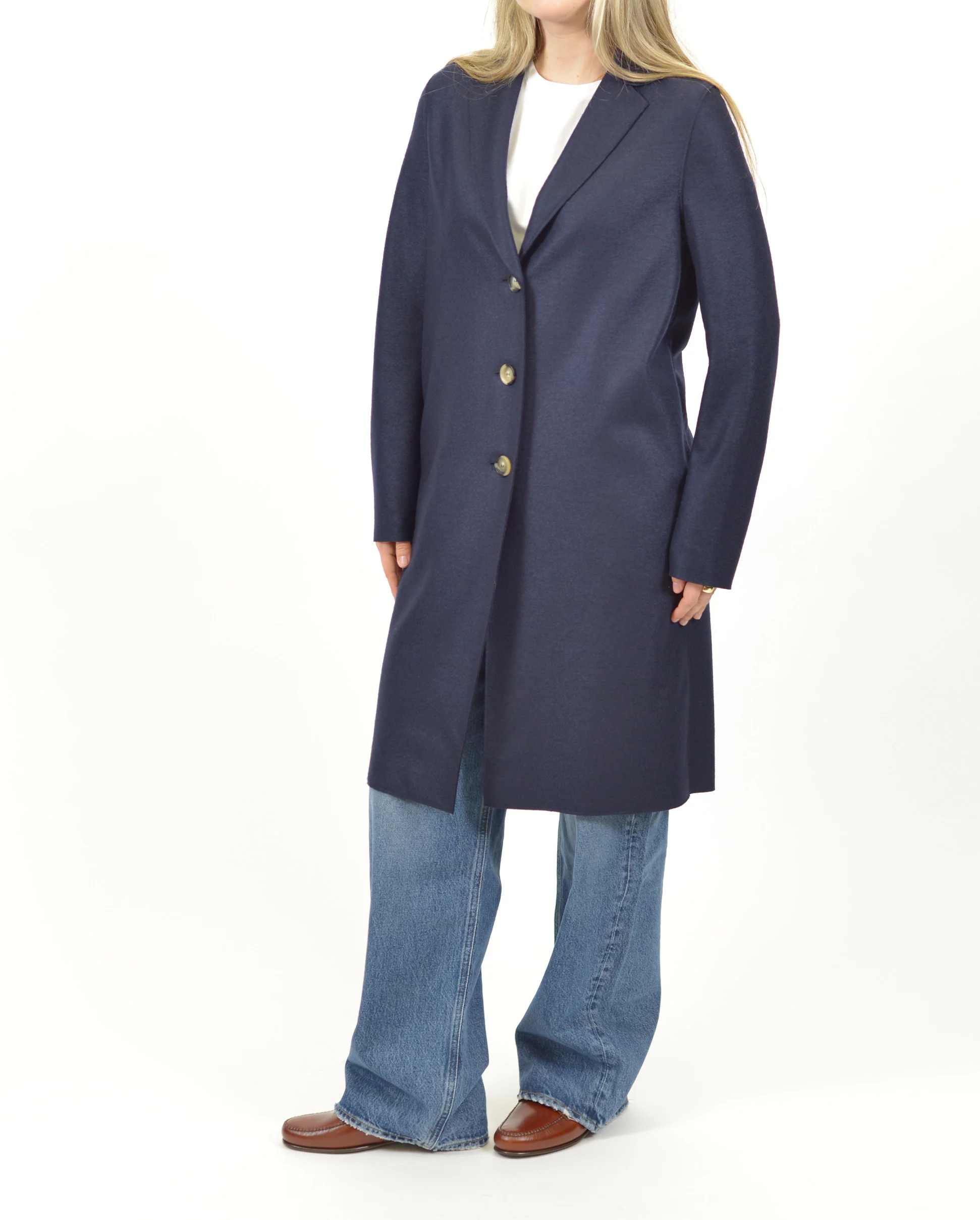 LIGHT PRESSED WOOL OVERCOAT / NAVY BLUE - Image 2