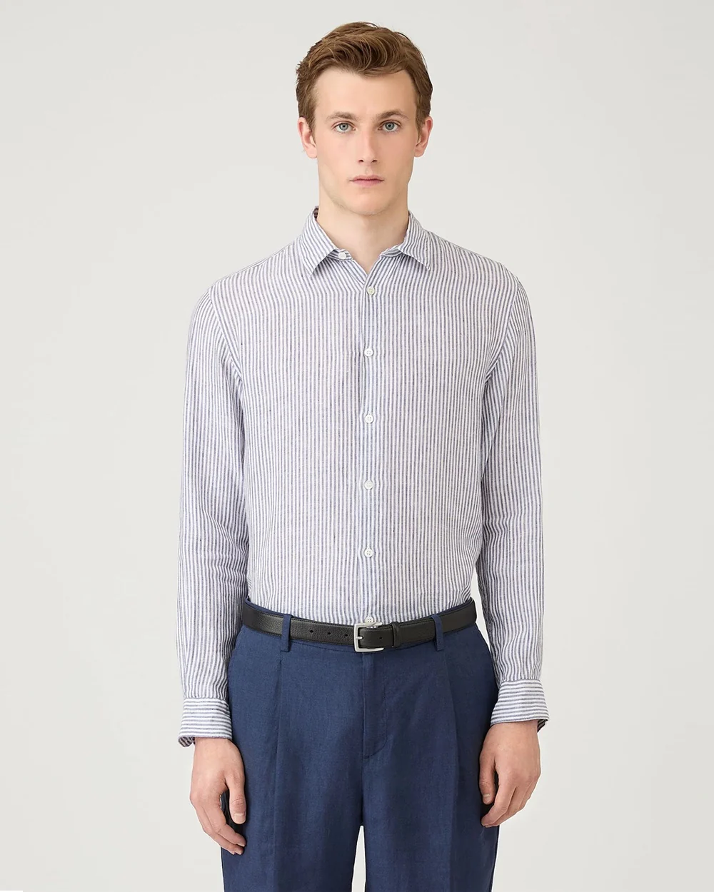LINEN SHIRT / WHITE NAVY LINEN STRIPE