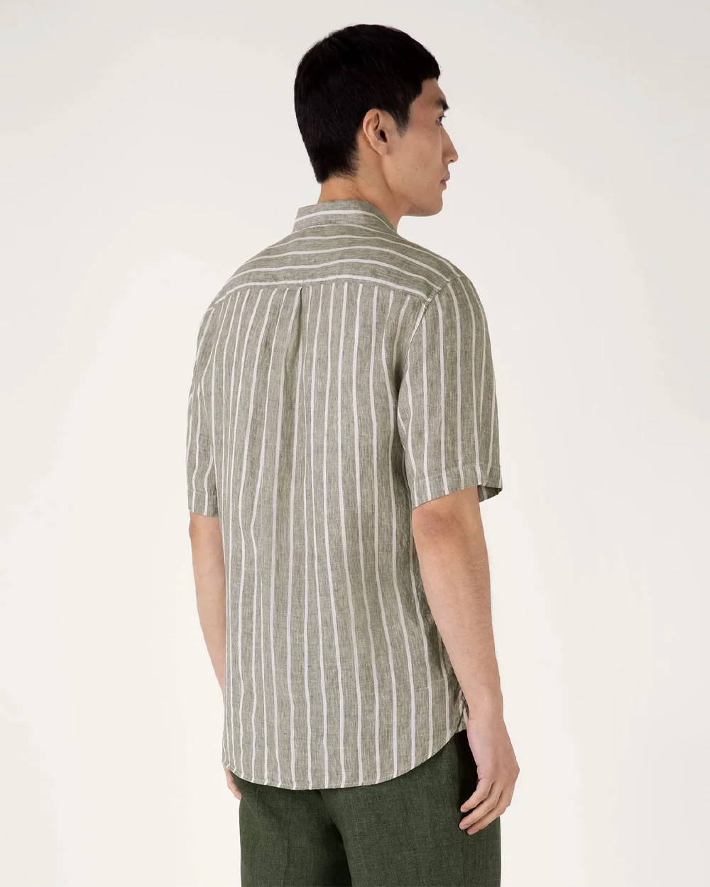 LINEN S/S SHIRT / DUSK GREEN ECRU WIDE PINSTRIPE - Image 4