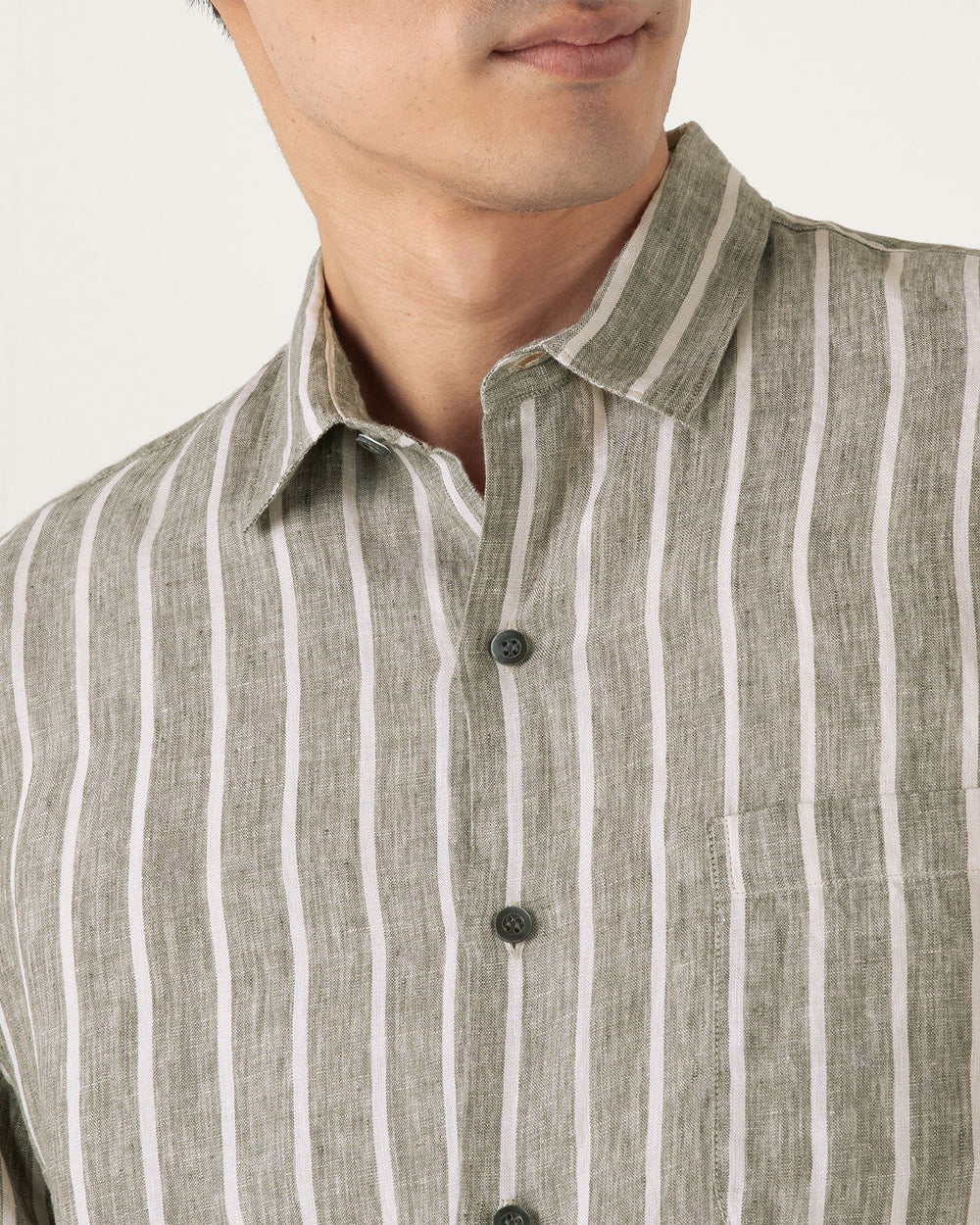 LINEN S/S SHIRT / DUSK GREEN ECRU WIDE PINSTRIPE - Image 5