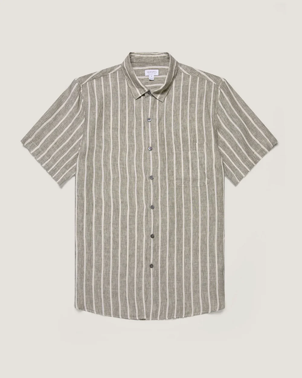 LINEN S/S SHIRT / DUSK GREEN ECRU WIDE PINSTRIPE - Image 6