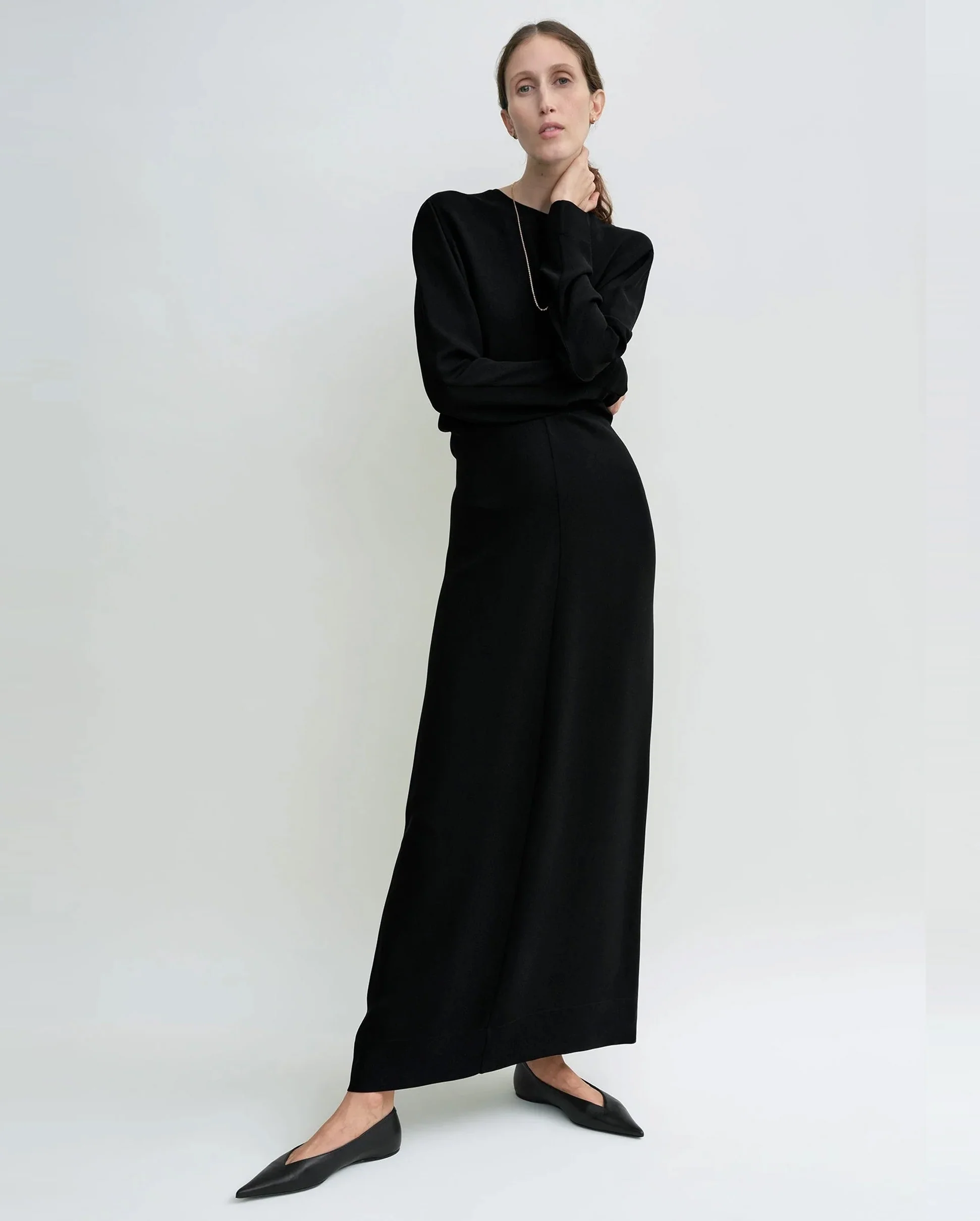 LONG SLEEVE SLOUCH WAIST DRESS / BLACK