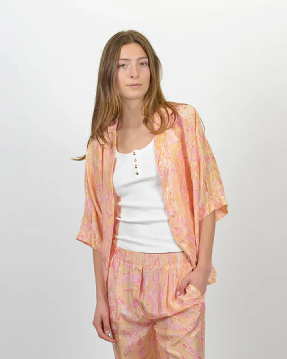 MARBLING SHORT SLEEVE SHIRT / ROSEO
