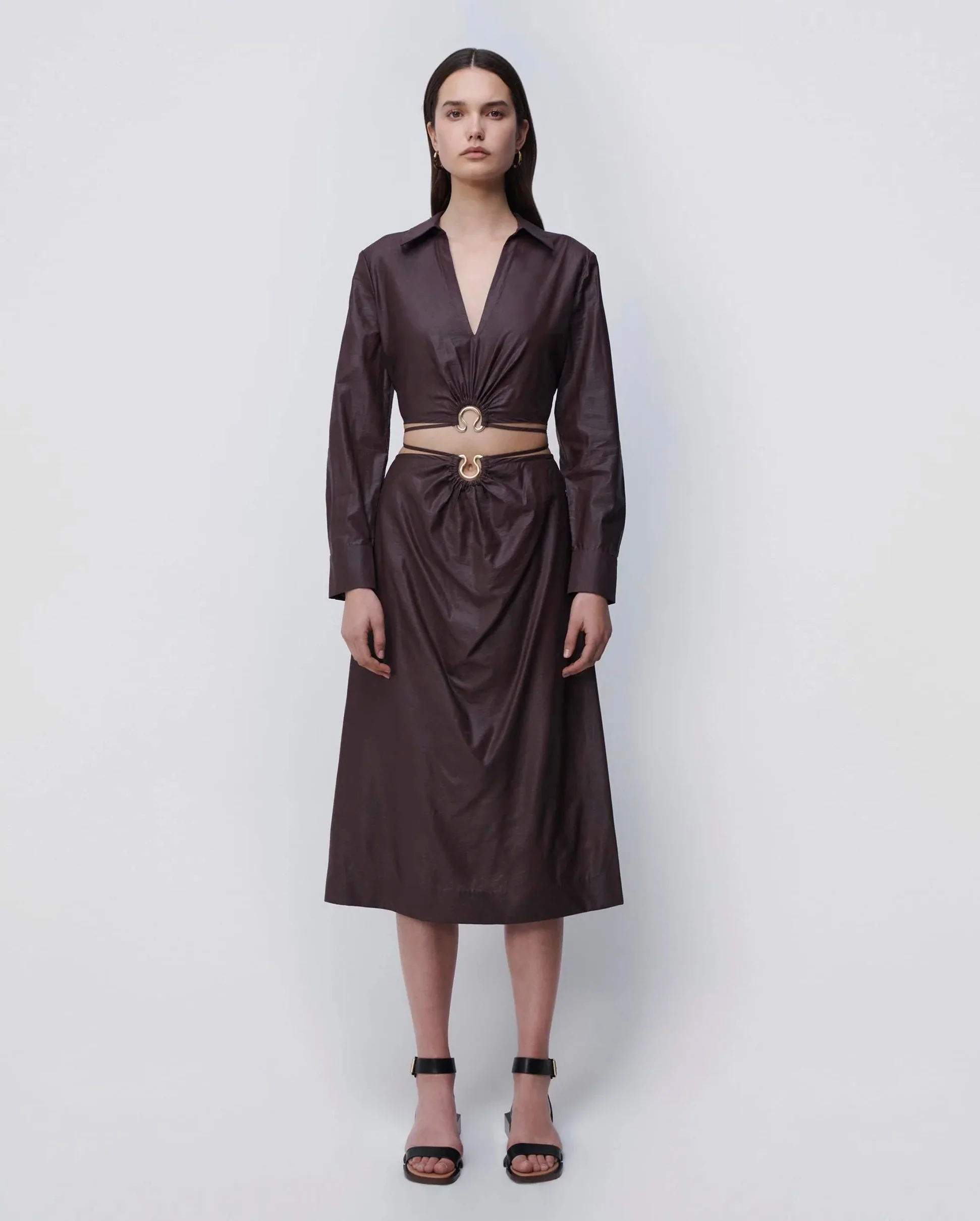 MIKAH SATIN MIDI SKIRT / DARK CHOCOLATE - Image 2