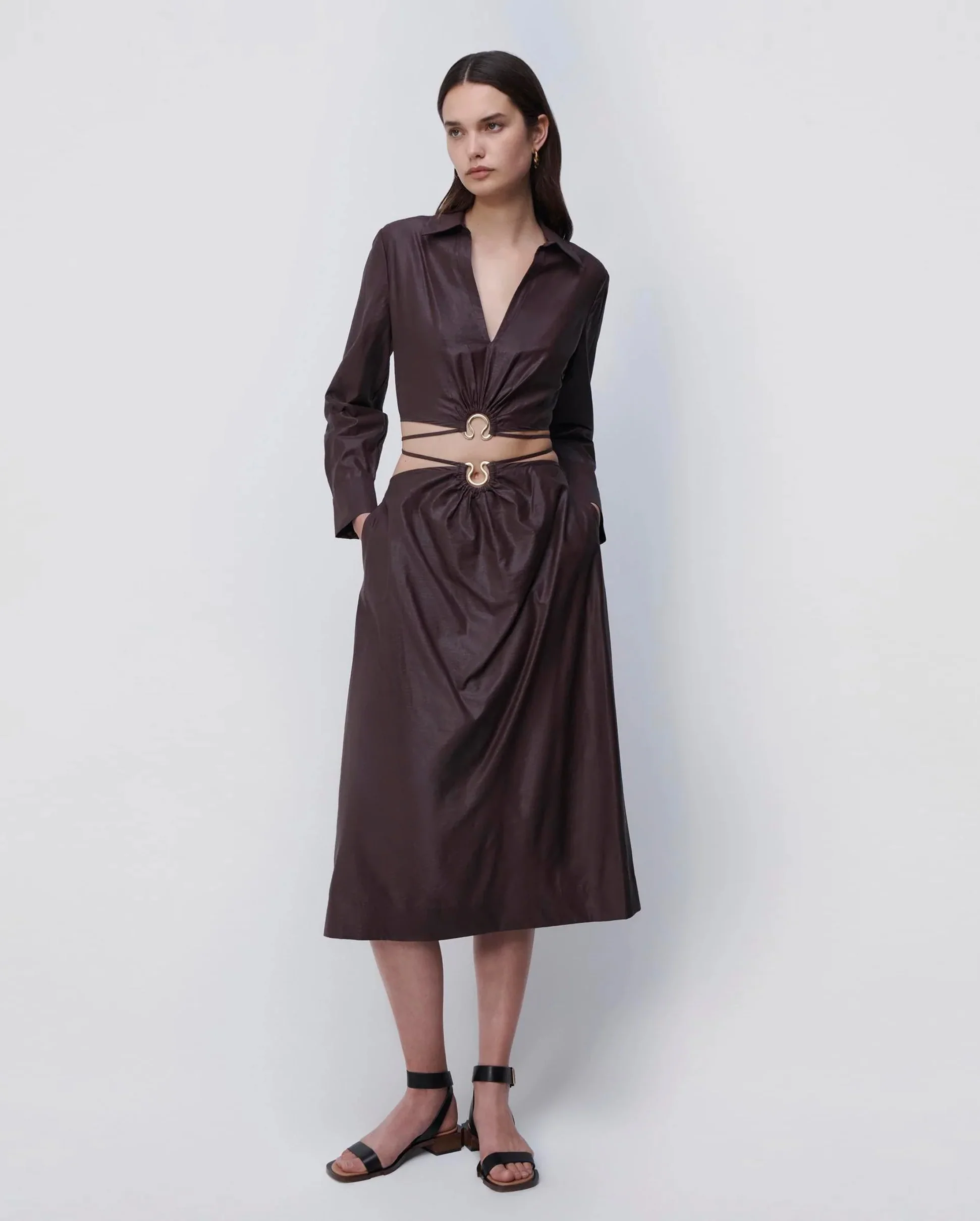 MIKAH SATIN MIDI SKIRT / DARK CHOCOLATE - Image 5