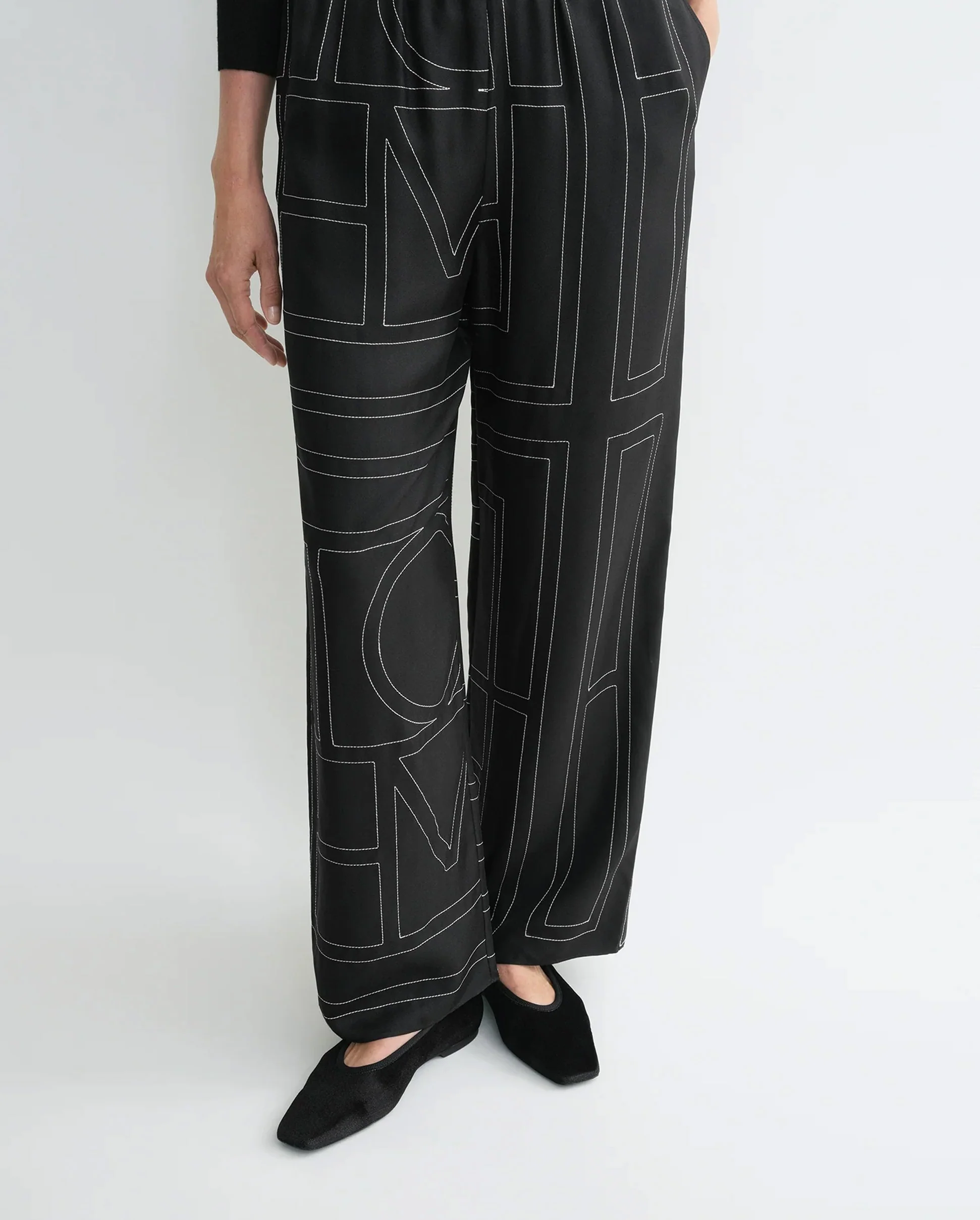 MONOGRAM SILK PJ BOTTOMS / BLACK - Image 3