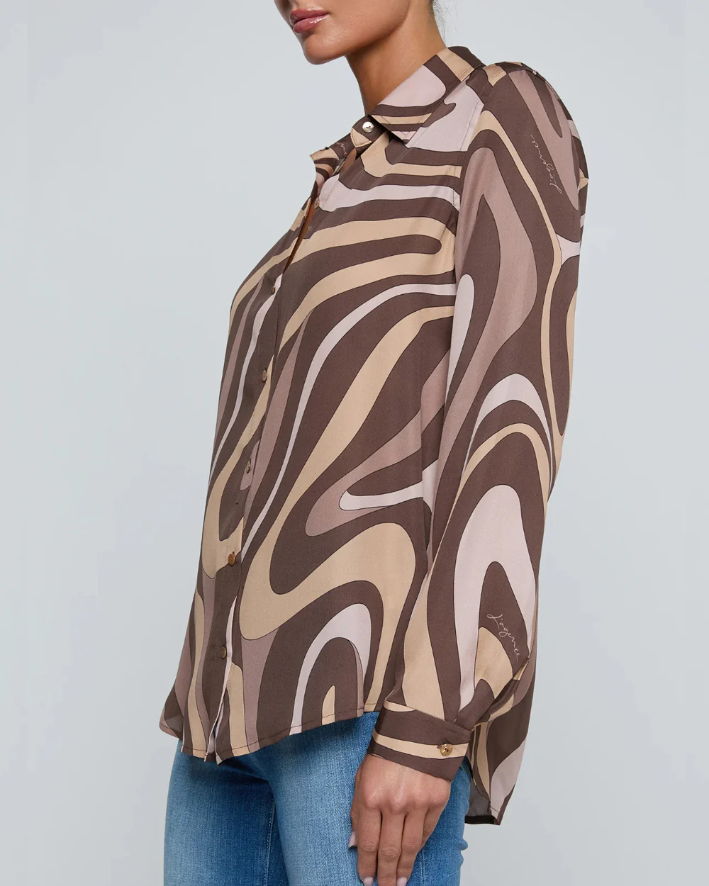NINA SILK BLOUSE / SEPIA BROWN ABSTRACT SWIRL - Image 2