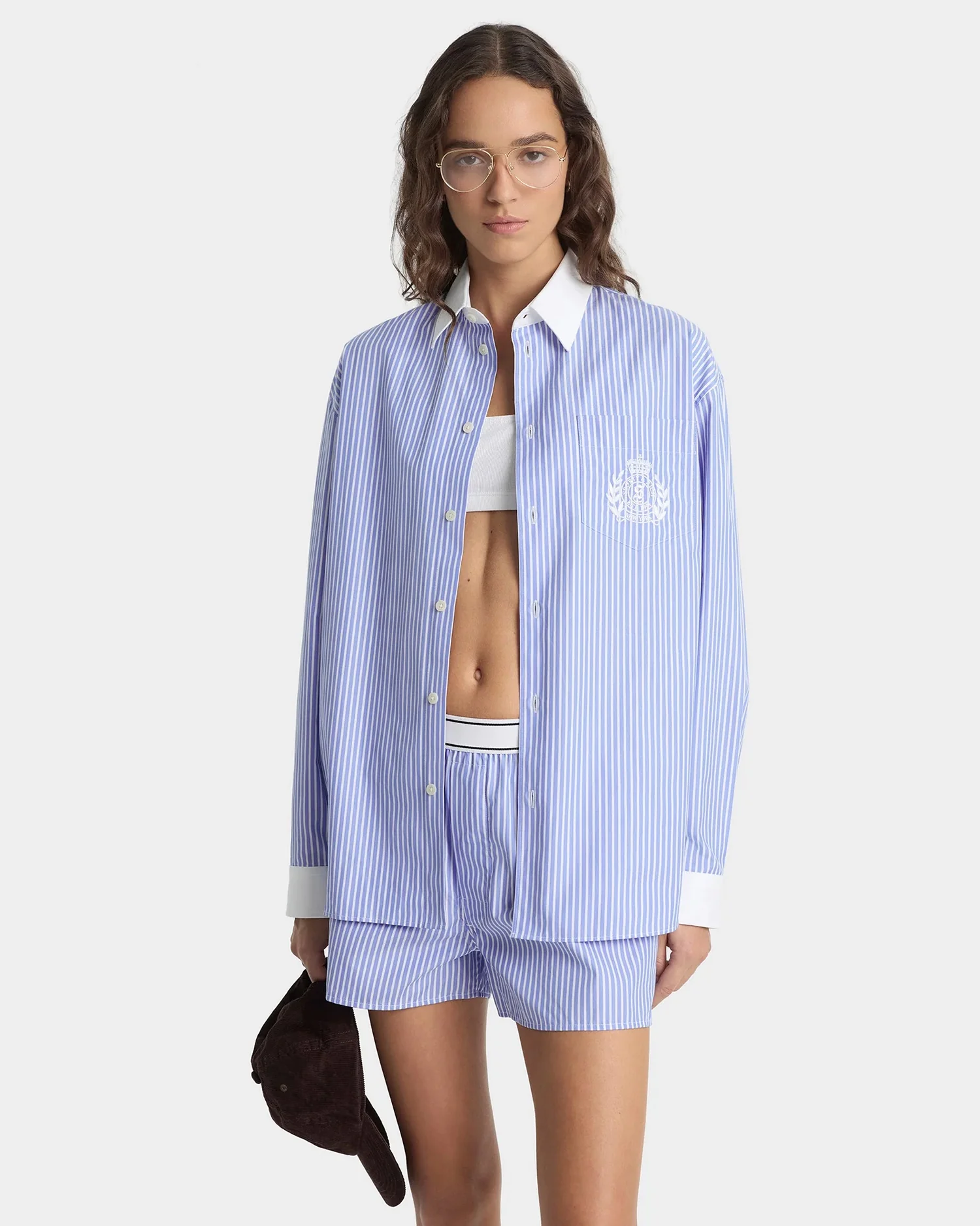 NY CREST OVERSIZED SHIRT / NAVY STRIPE
