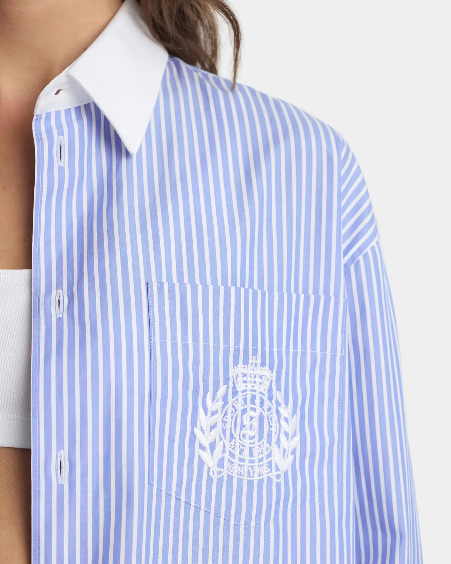 NY CREST OVERSIZED SHIRT / NAVY STRIPE - Image 2
