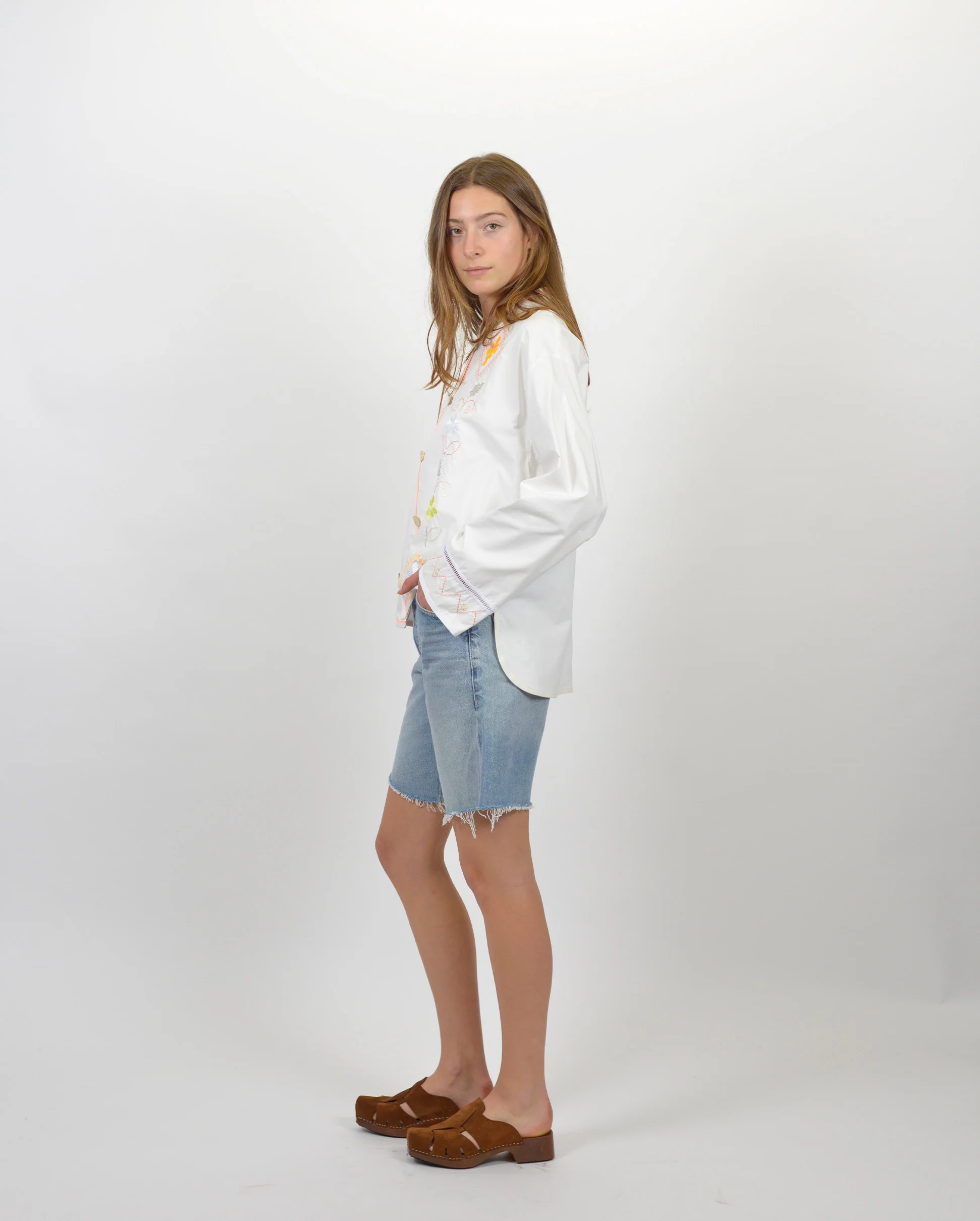 ONIRIC BLOSSOM EMBROIDERY POPLIN JACKET SHIRT / BIANCO - Image 10