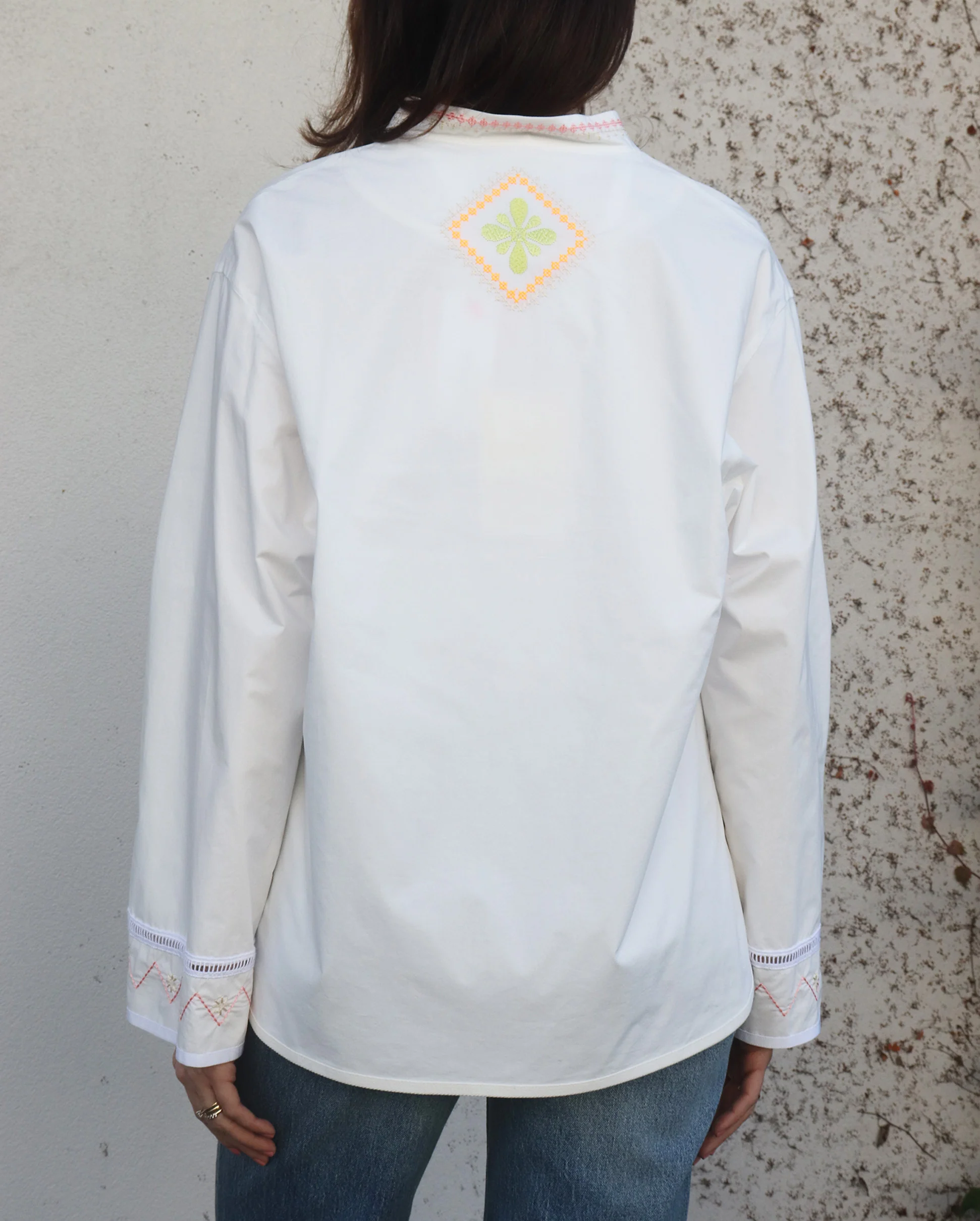 ONIRIC BLOSSOM EMBROIDERY POPLIN JACKET SHIRT / BIANCO - Image 5