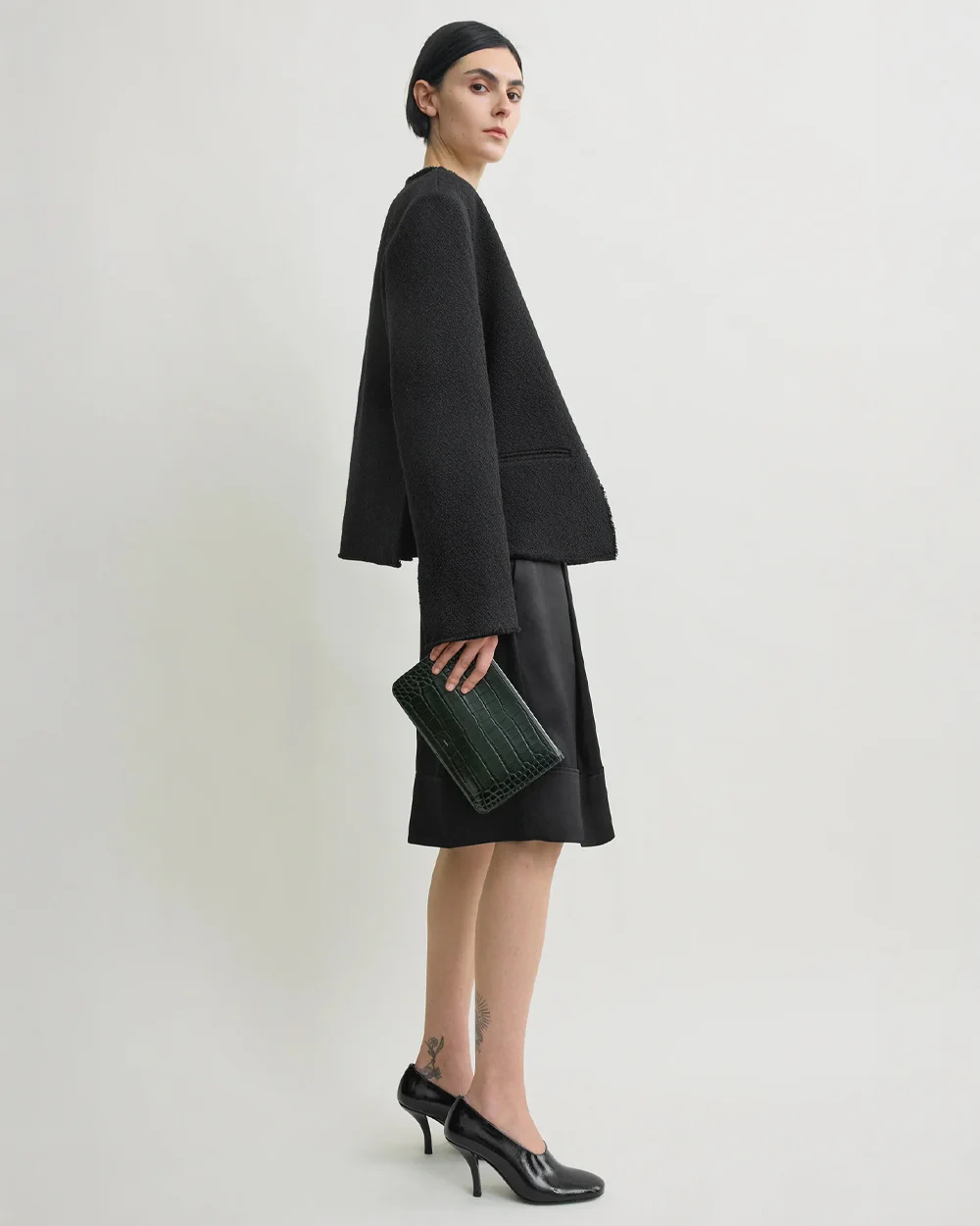 OPEN-FRONT BOUCLÉ BLAZER / BLACK - Image 3
