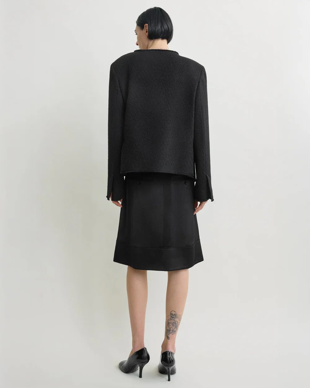 OPEN-FRONT BOUCLÉ BLAZER / BLACK - Image 4