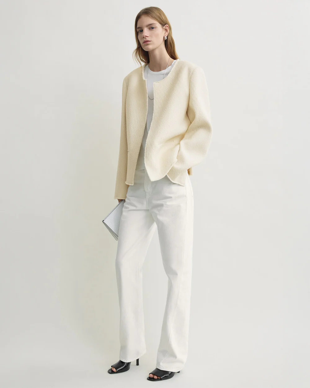 OPEN-FRONT BOUCLÉ BLAZER / ECRU - Image 2