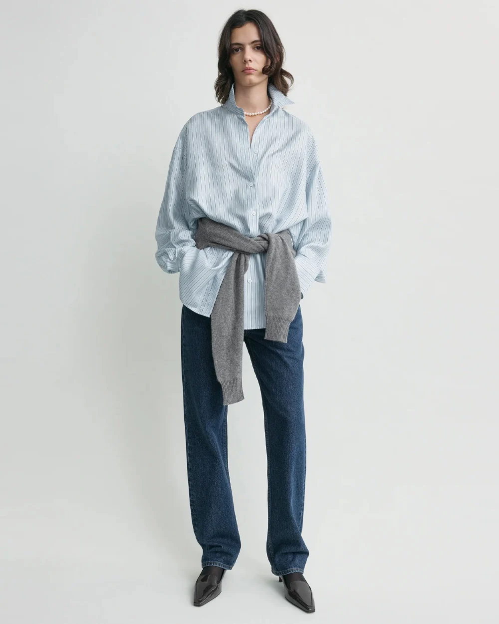OVERSIZED STRIPED SHIRT / ICE / WHITE - Image 2