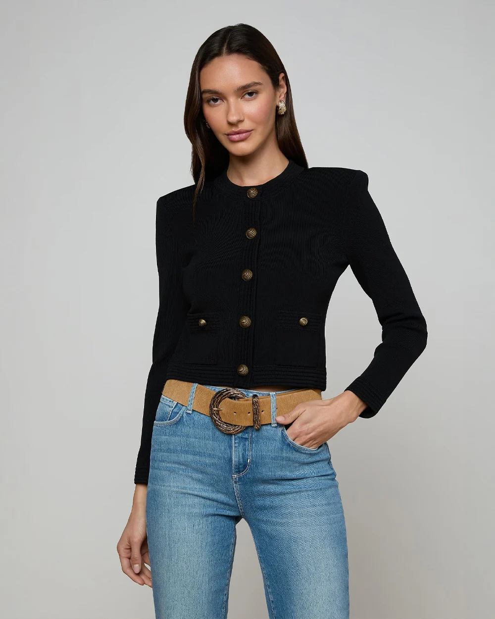PATSY CREW CARDI / BLACK/GOLD