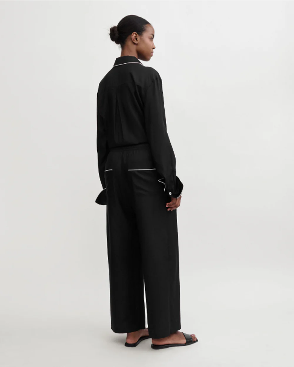 PIPED SILK TROUSERS / BLACK - Image 3