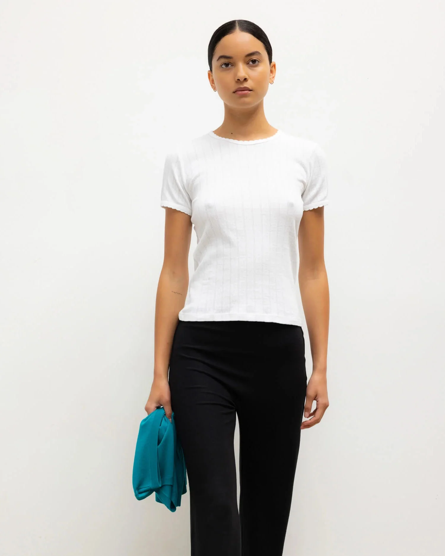 POINTELLE SLIM FIT TEE / WHITE - Image 4
