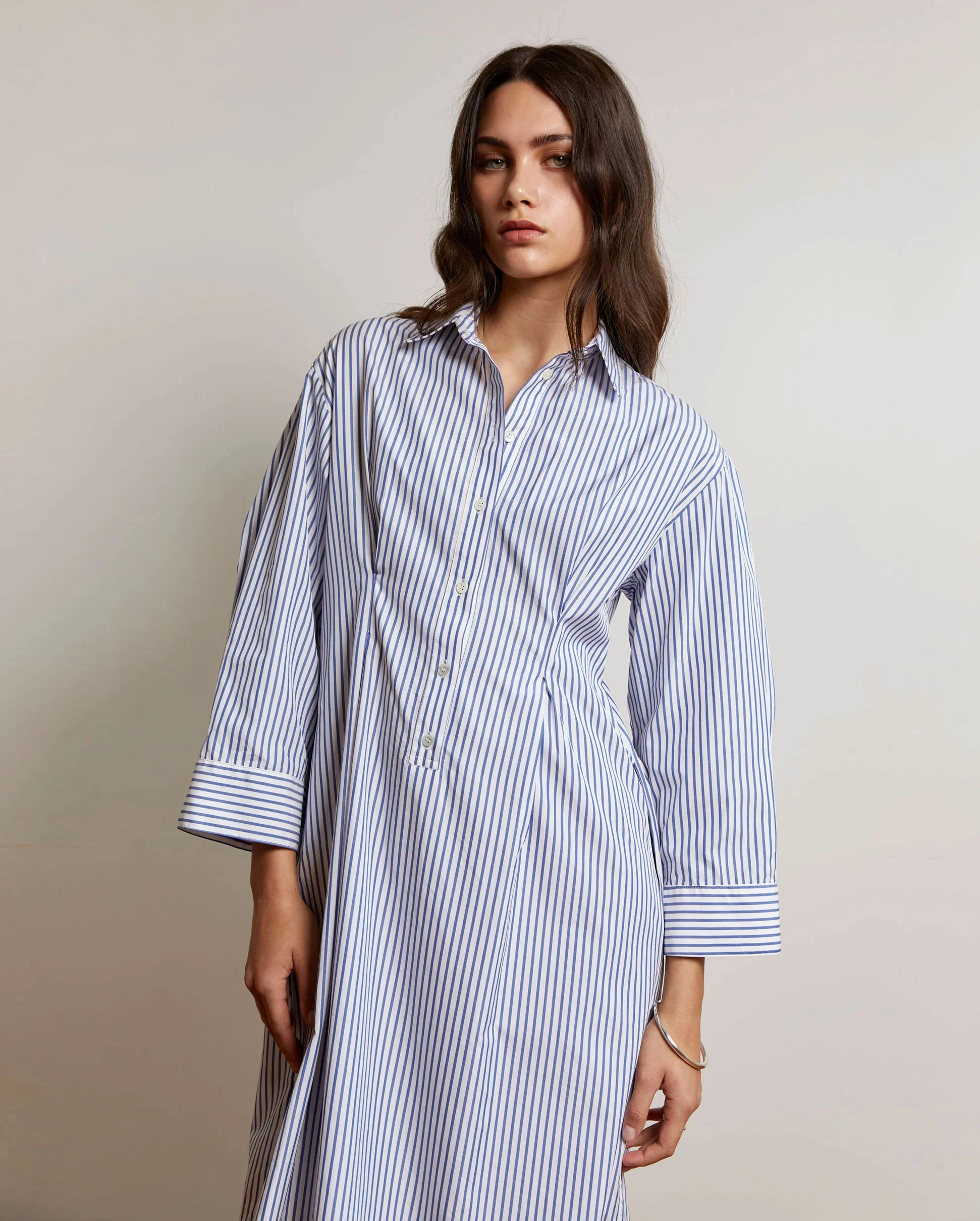 PULLOVER SHIRT DRESS / DARK BLUE & WHITE - Image 7