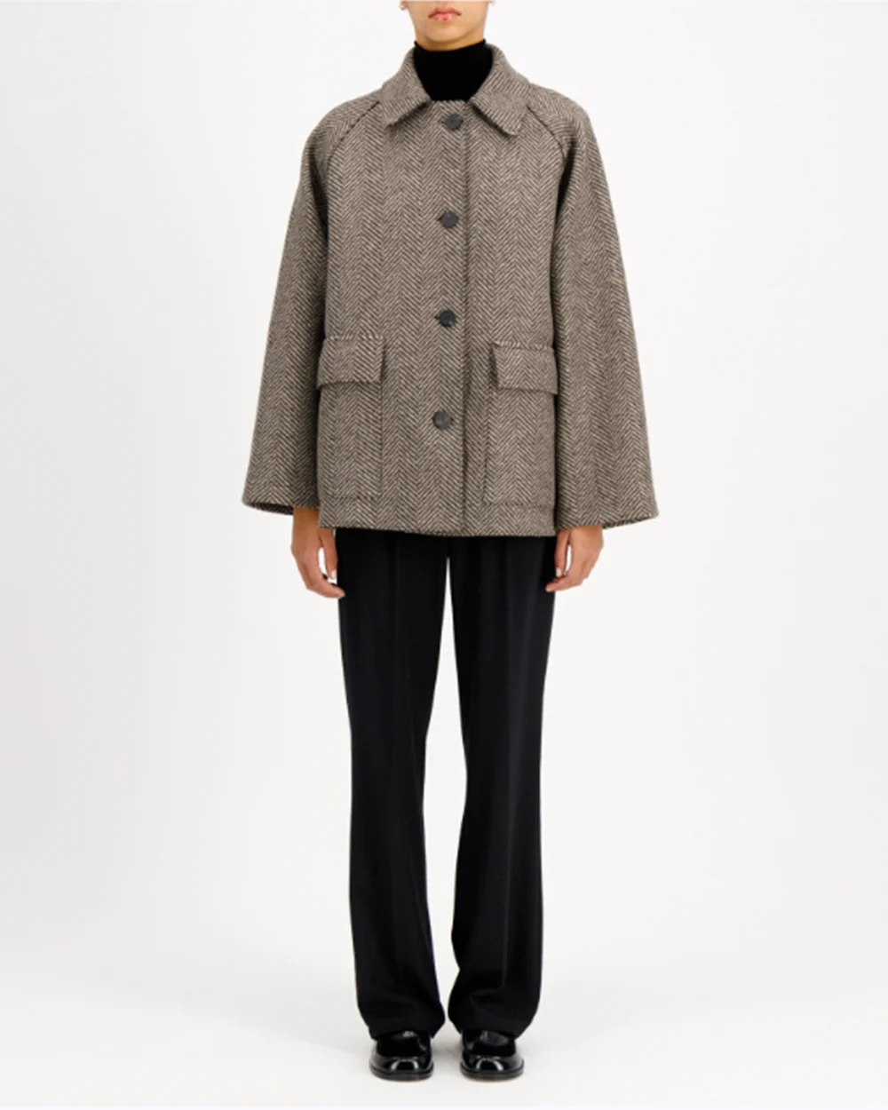 RAGLAN JACKET CASHMERE BLEND / CREAM & BROWN HERRINGBONE