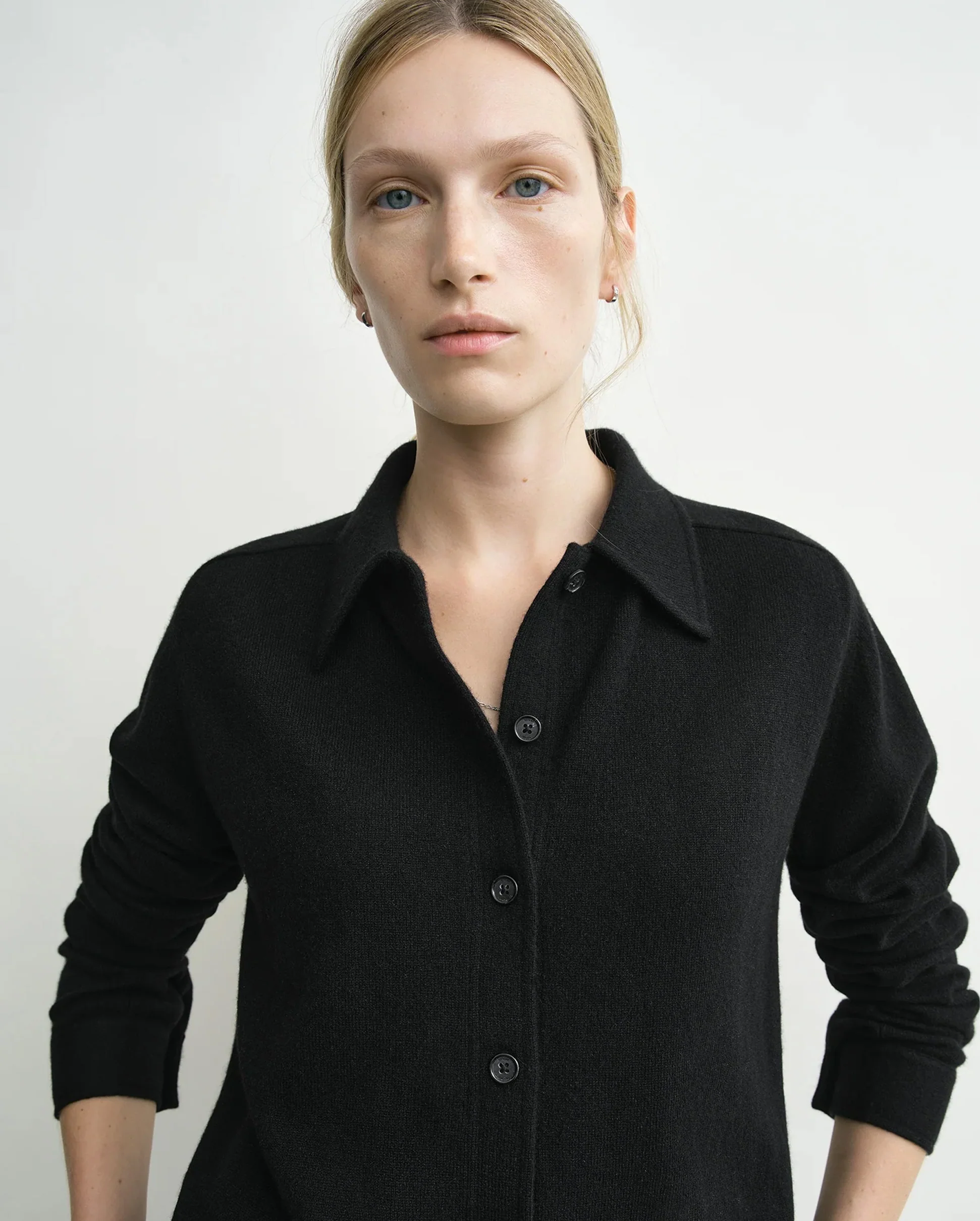 RAGLAN-SLEEVE CASHMERE SHIRT / BLACK - Image 4